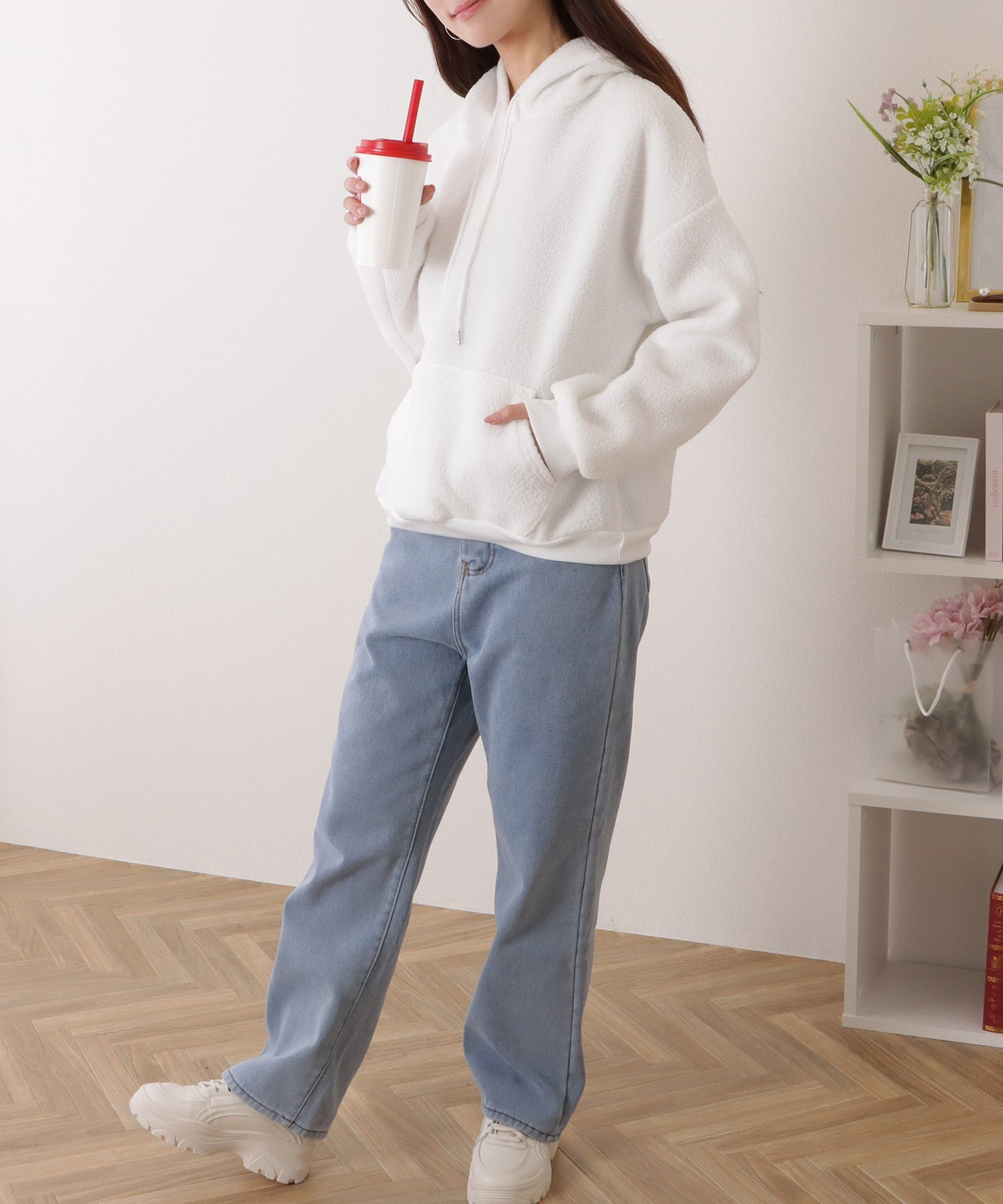 オーバー サイズ フーデット ボア パーカー