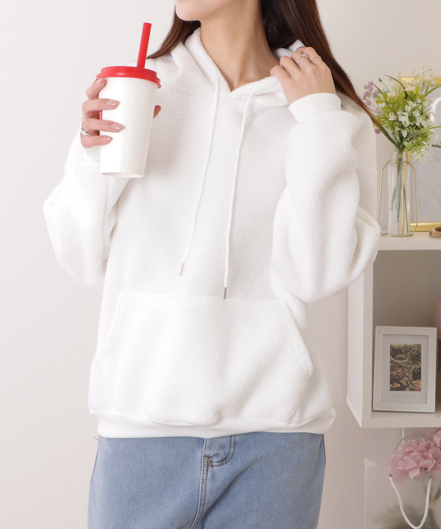 オーバー サイズ フーデット ボア パーカー