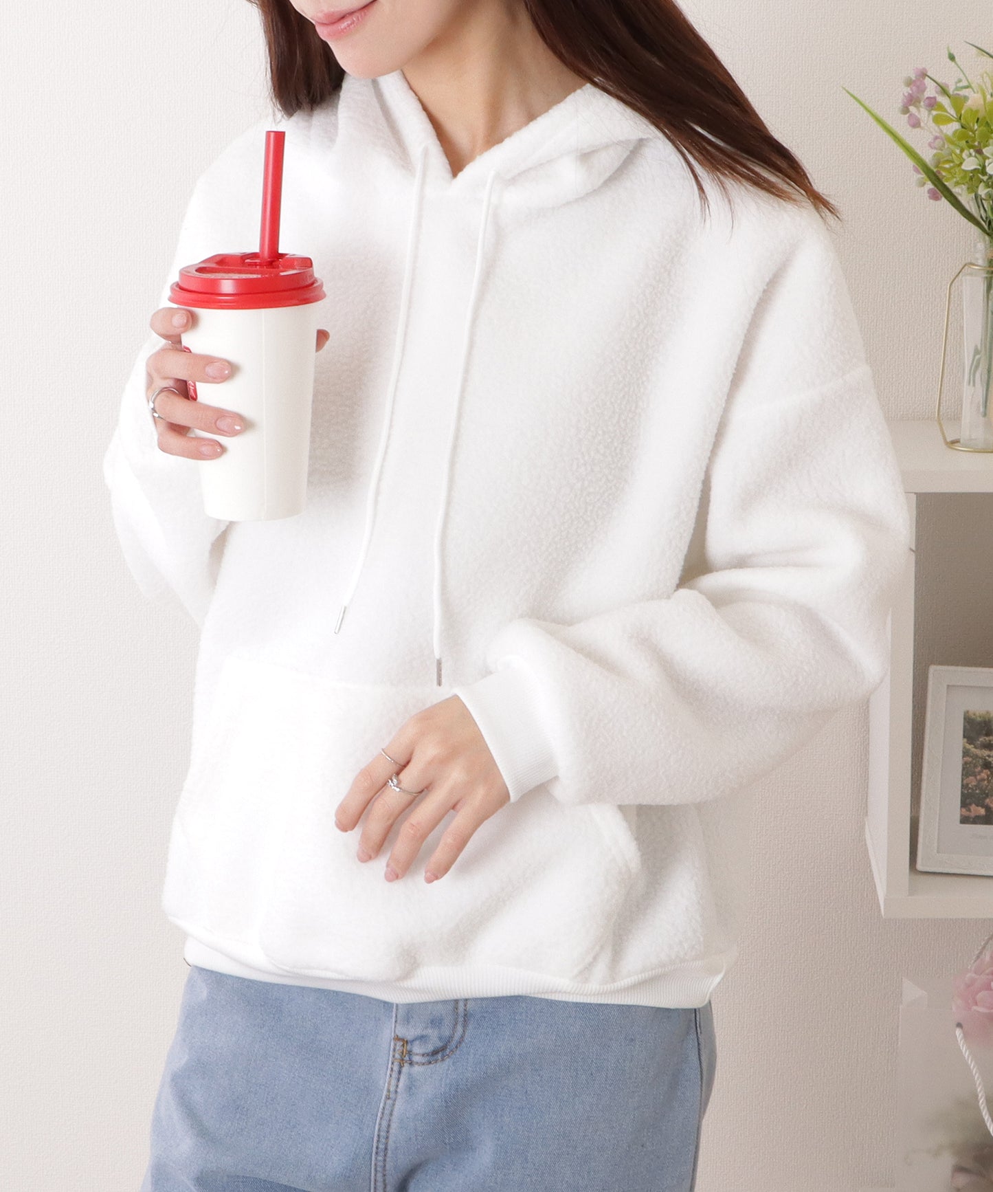 オーバー サイズ フーデット ボア パーカー