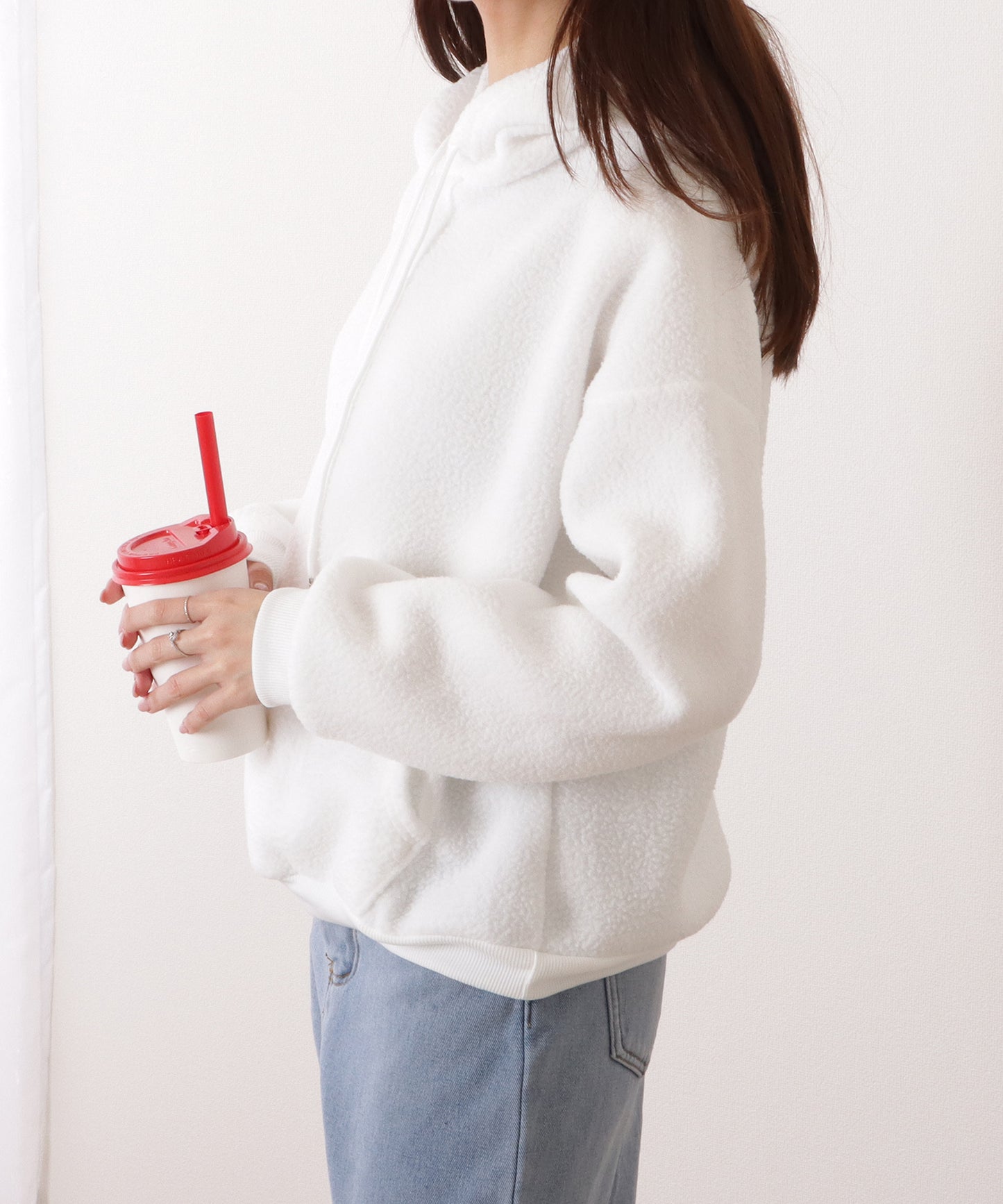 オーバー サイズ フーデット ボア パーカー