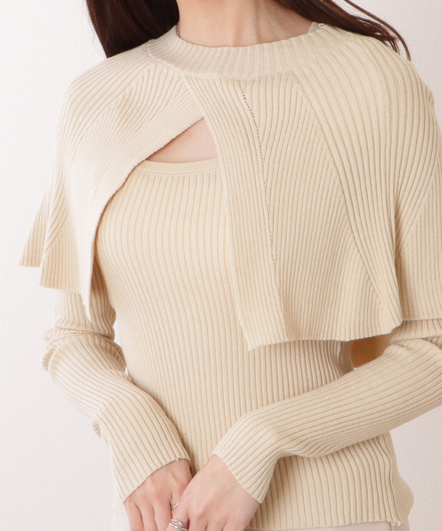 ケープカラー リブ ニット 長袖 プルオーバー