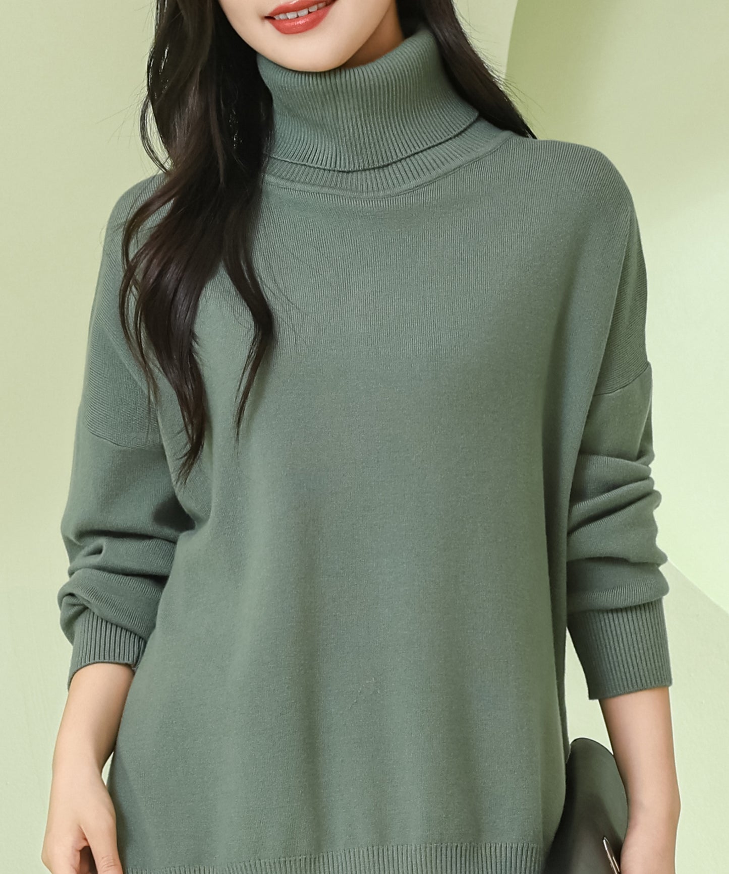 サイド スリット タートルネック 長袖 ニット プルオーバー