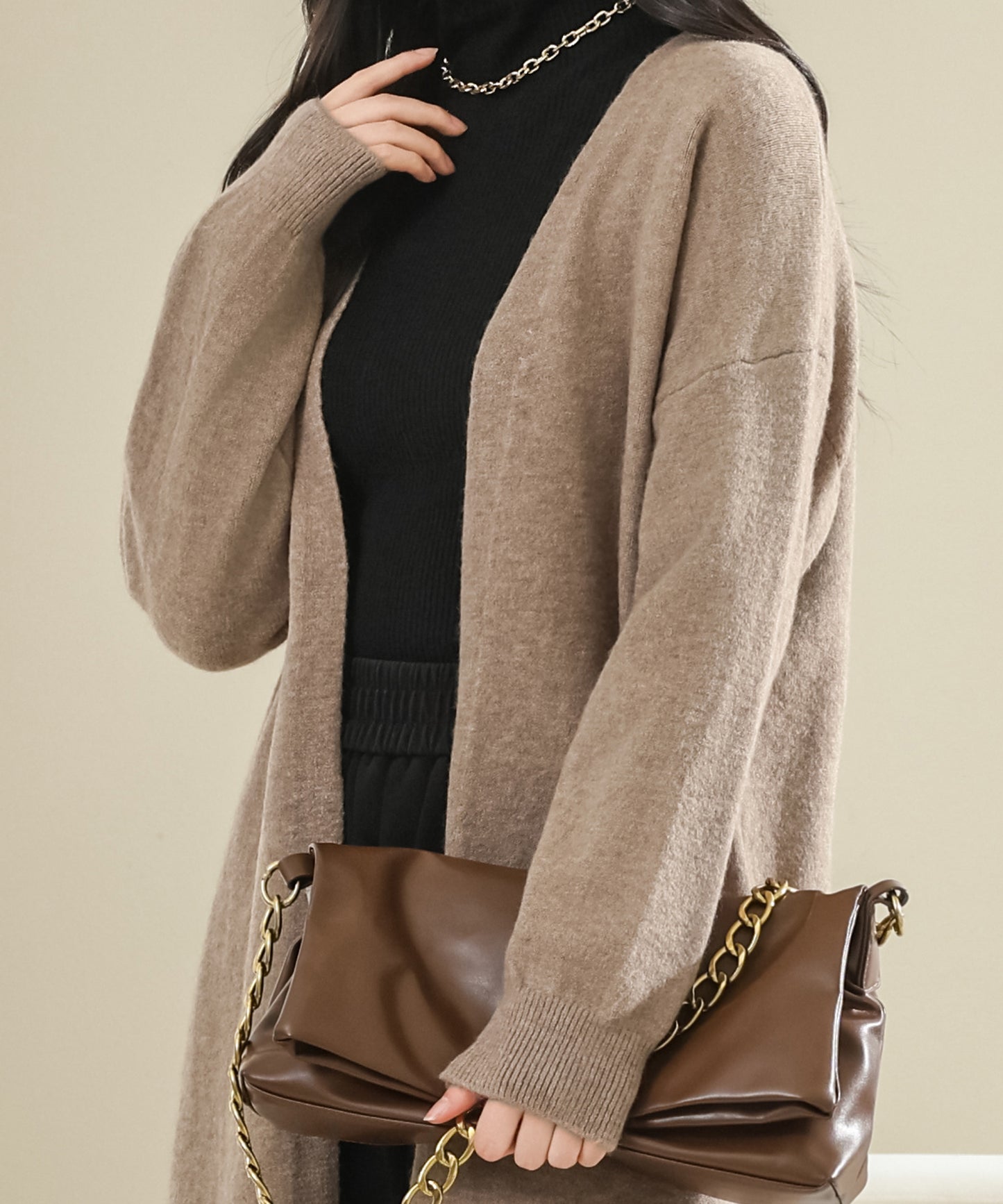 ソリッドカラー ロング ニット ガウン カーディガン