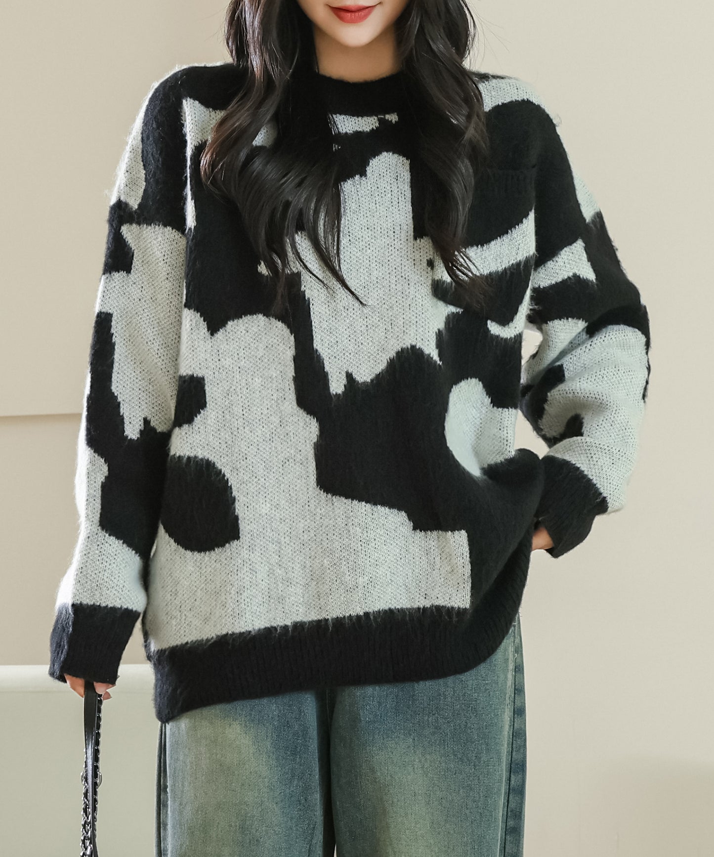 ペイント風 配色 デザイン ニット プルオーバー