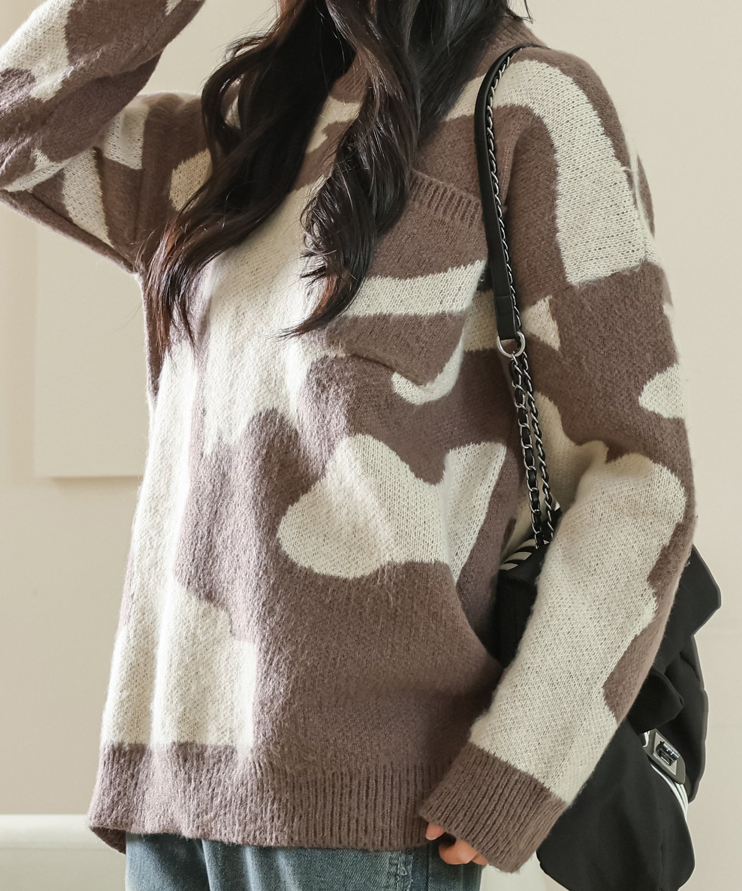 ペイント風 配色 デザイン ニット プルオーバー