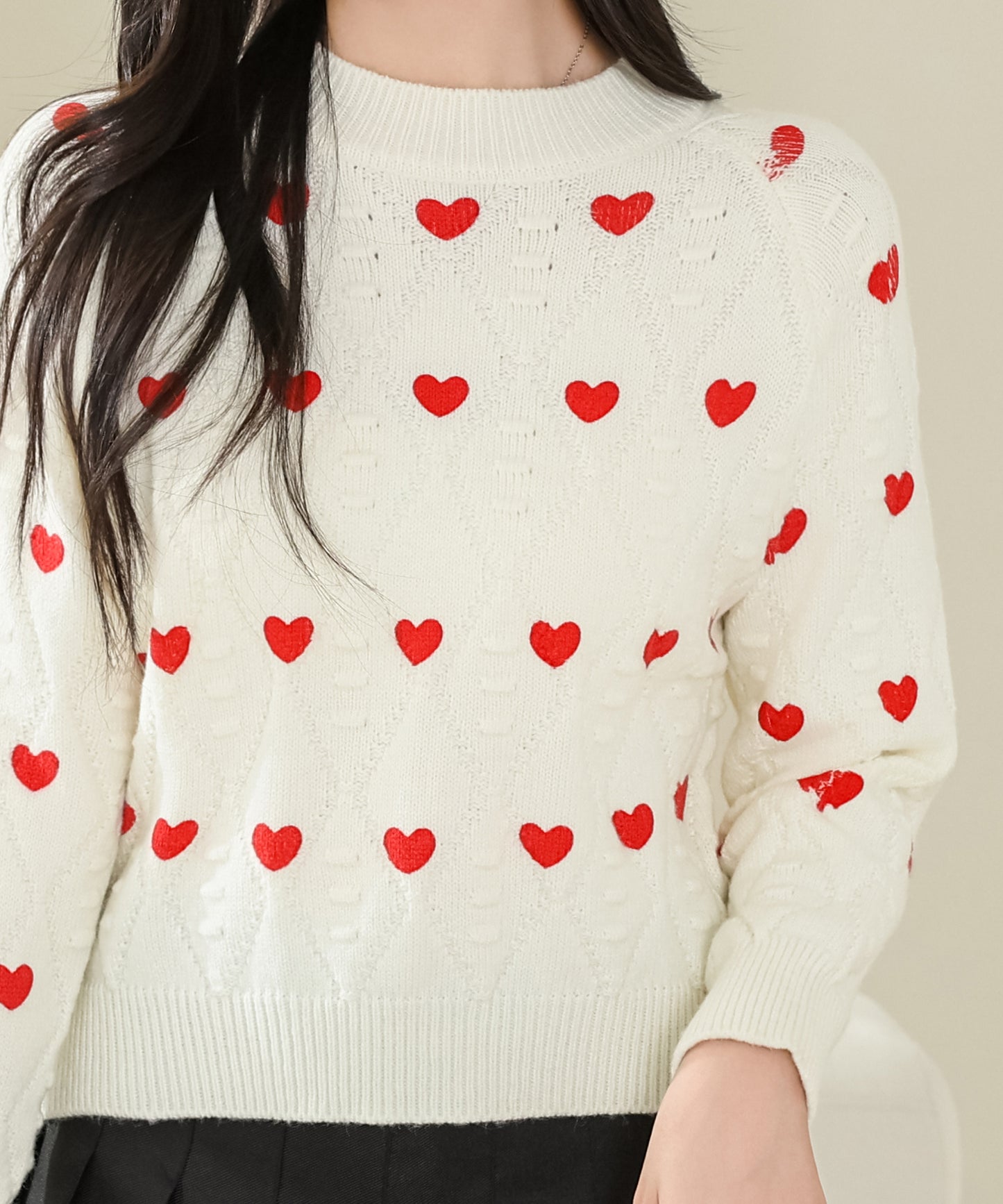 クルーネック ぽこぽこ ダイヤ ハート ニット プルオーバー