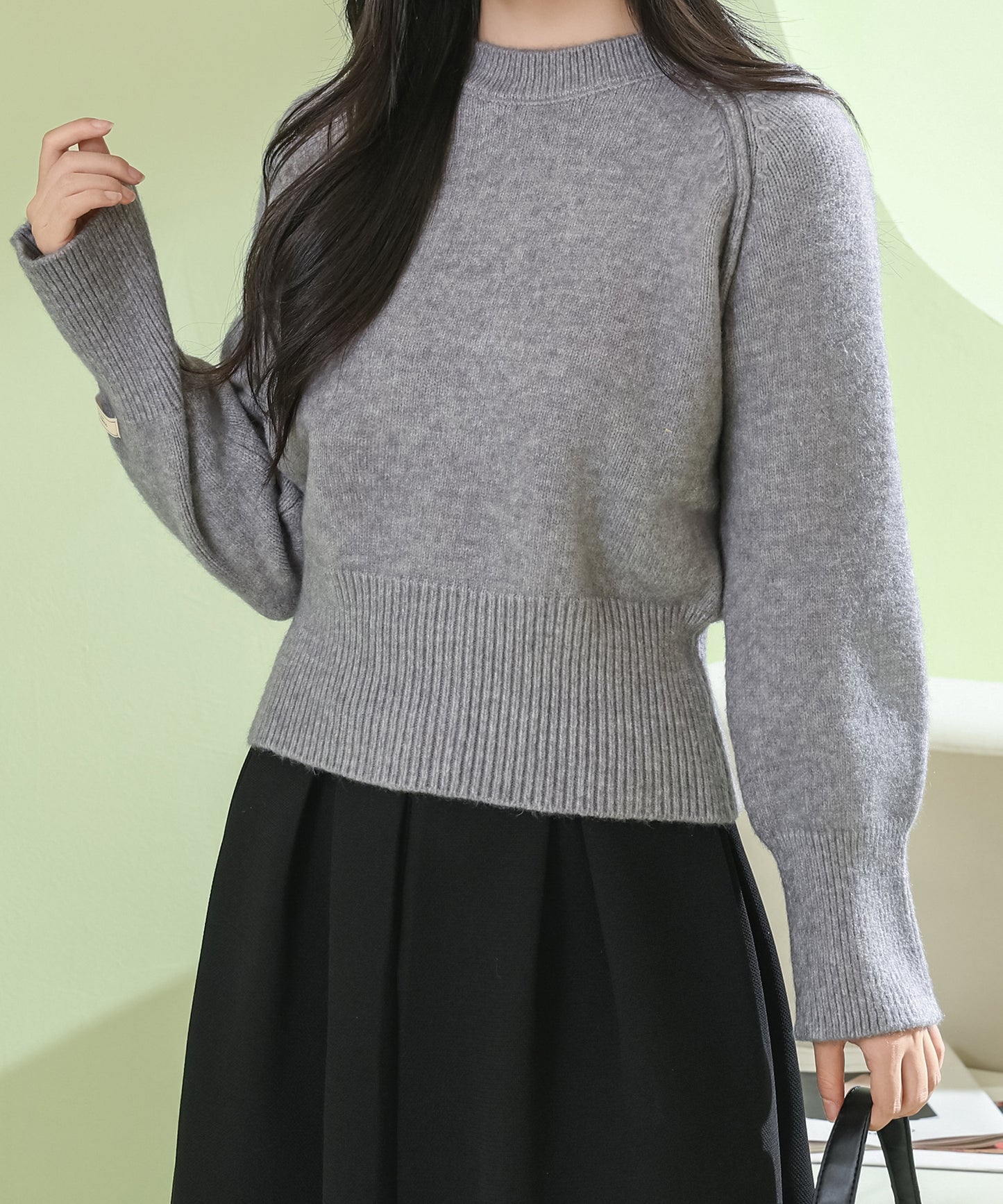 ラウンドネック コンパクト 長袖 ニット プルオーバー