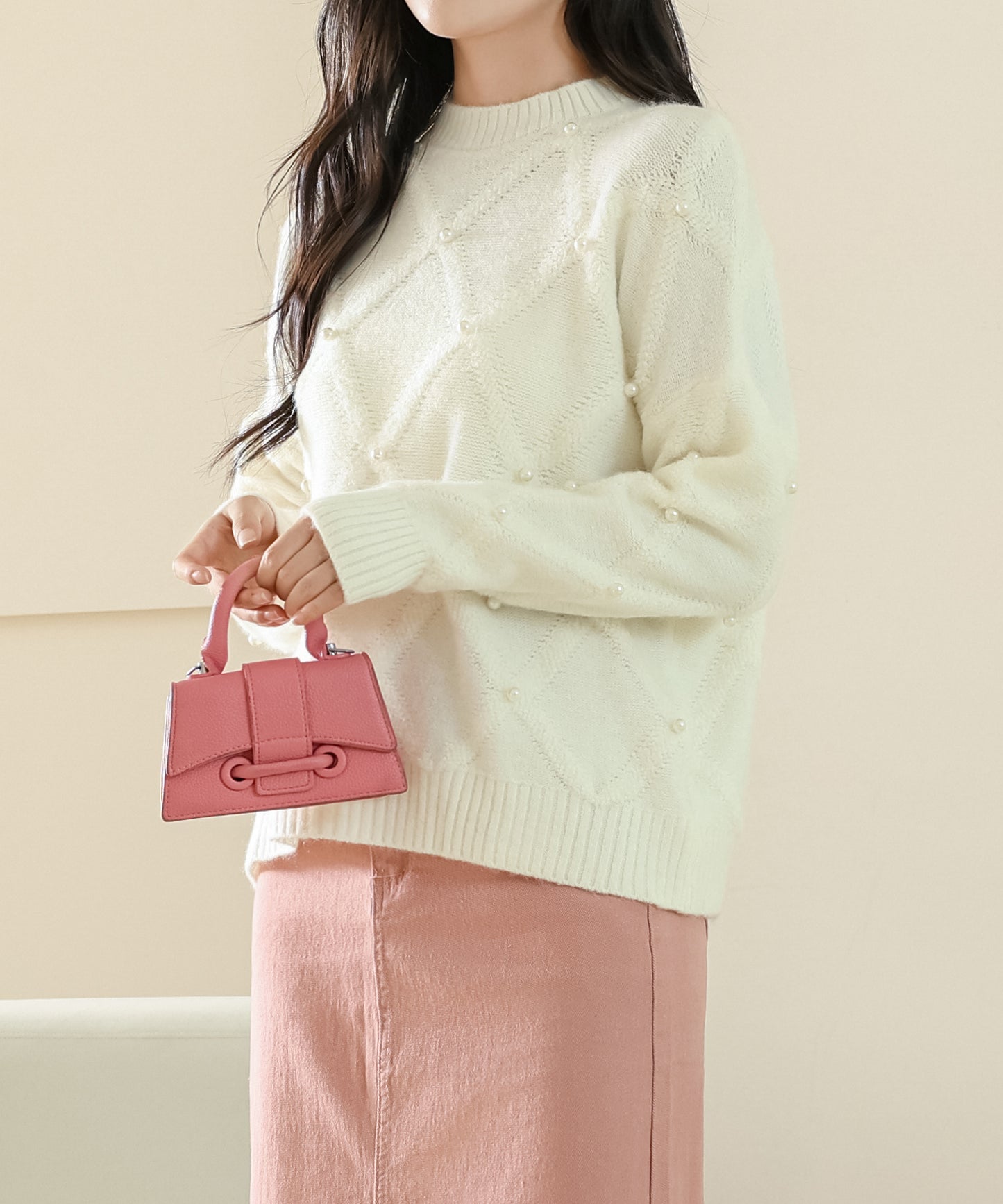 ビッグシルエット メニーパール ダイヤ柄 ニット プルオーバー