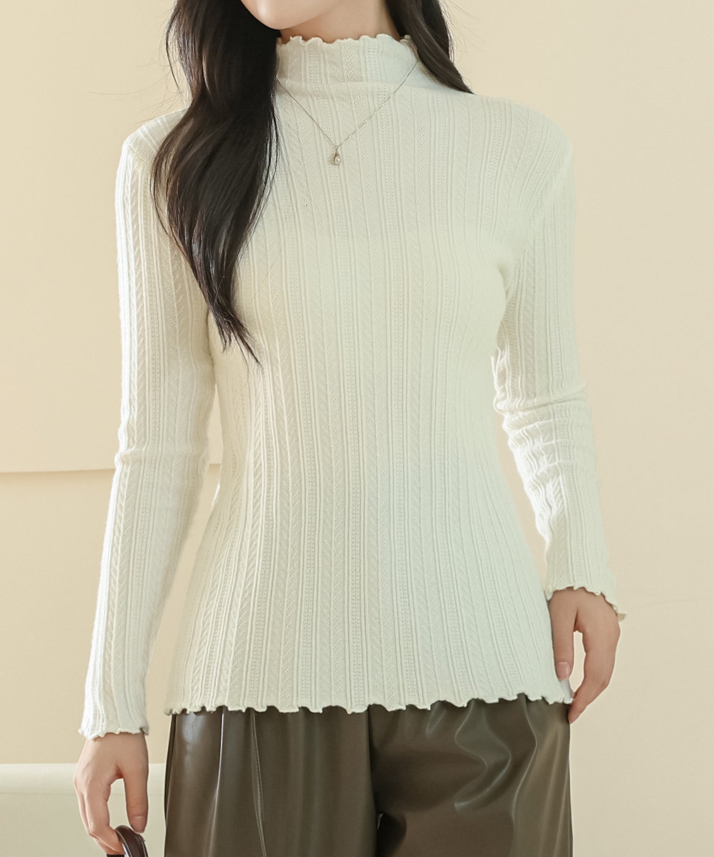 プチハイネック メロウ フリル 長袖 ニット プルオーバー