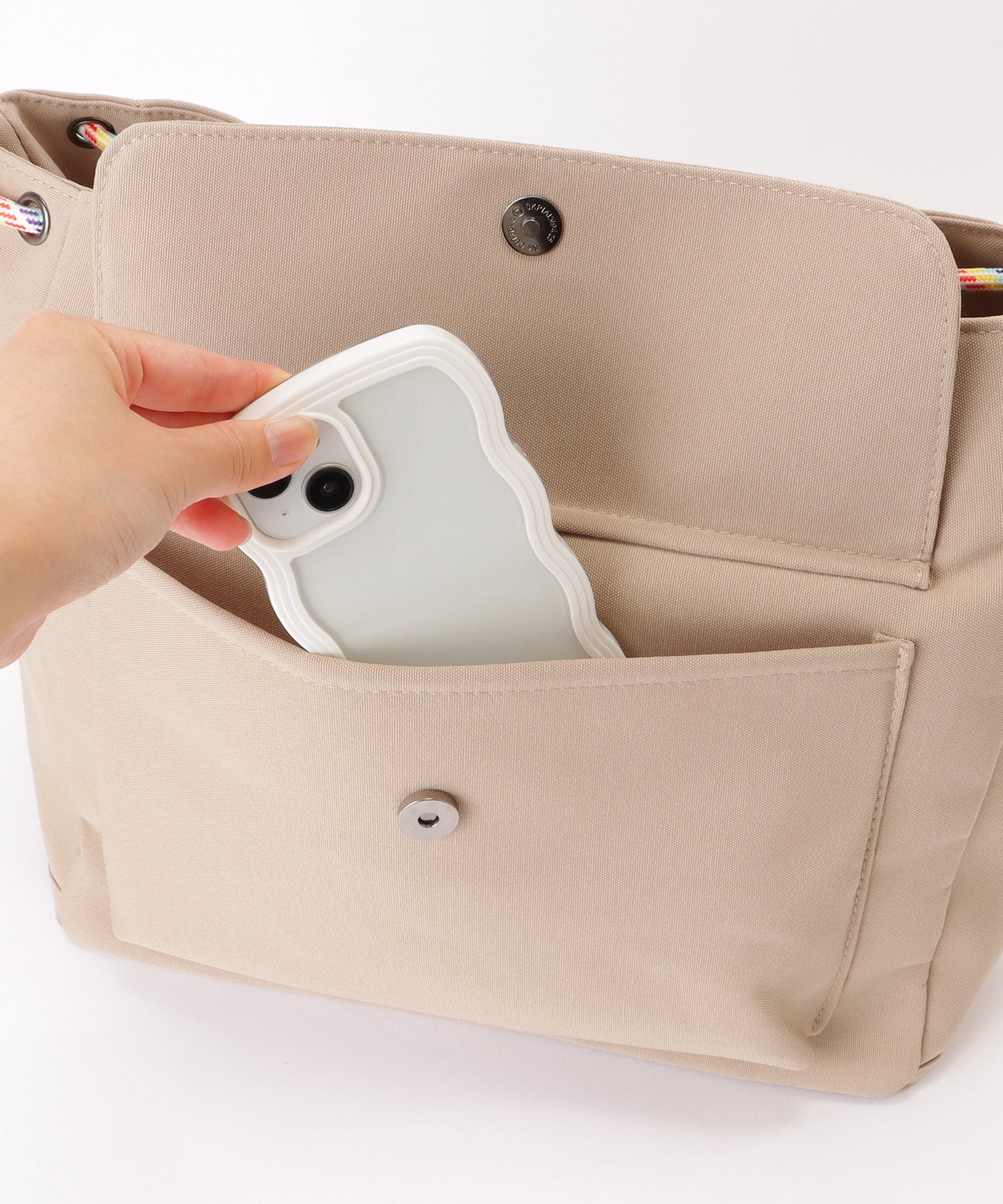 カラフル ドローコード付き 多ポケット ソフト トートバッグ