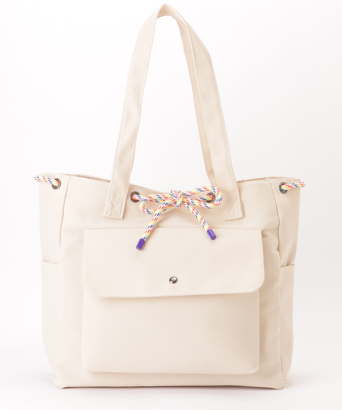 カラフル ドローコード付き 多ポケット ソフト トートバッグ