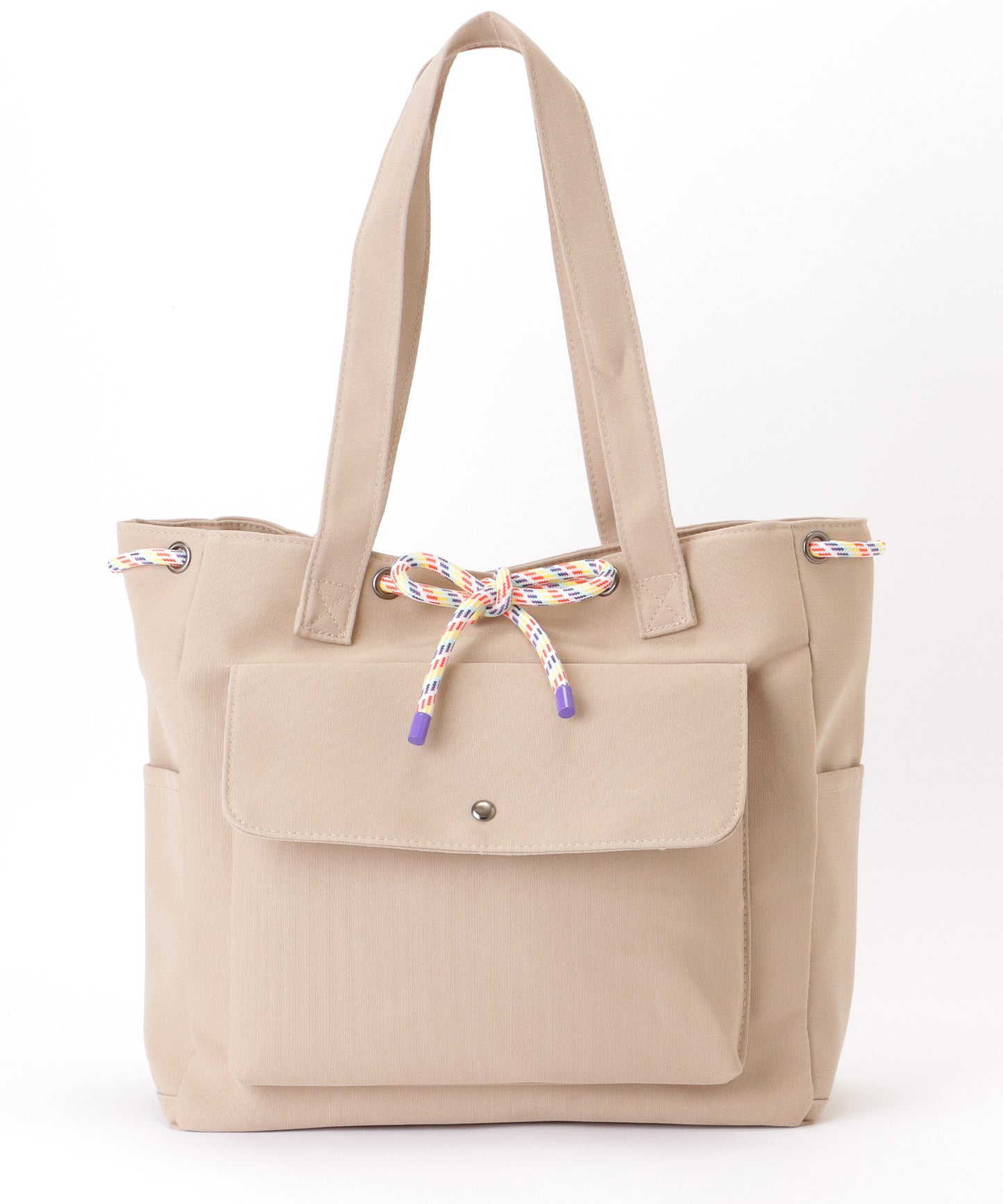カラフル ドローコード付き 多ポケット ソフト トートバッグ