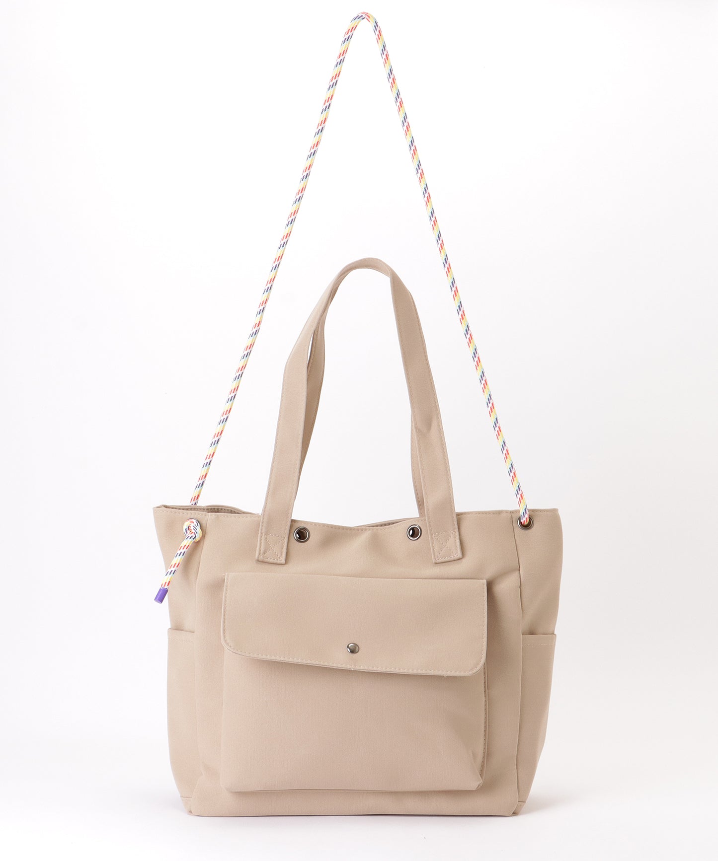 カラフル ドローコード付き 多ポケット ソフト トートバッグ