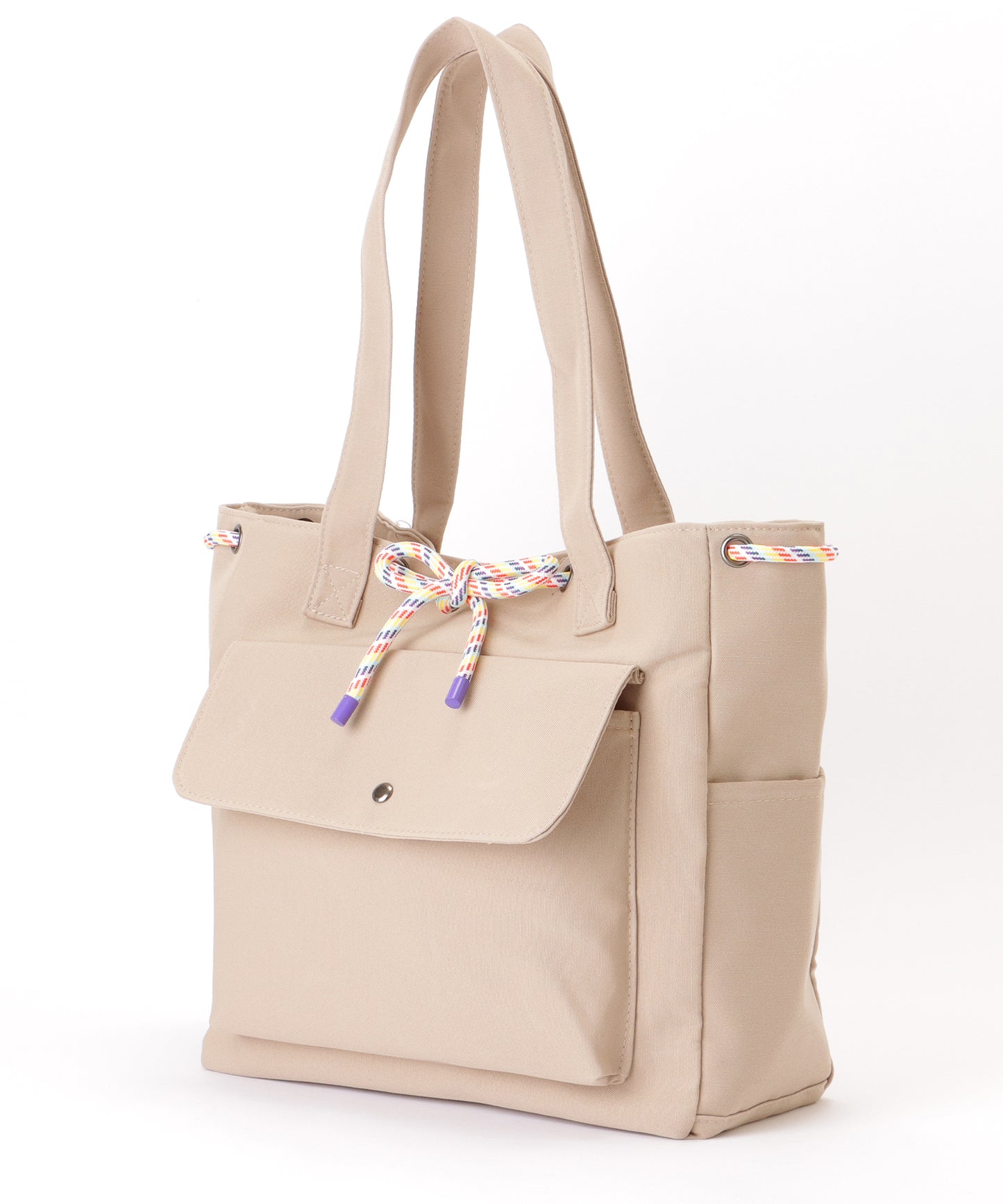 カラフル ドローコード付き 多ポケット ソフト トートバッグ