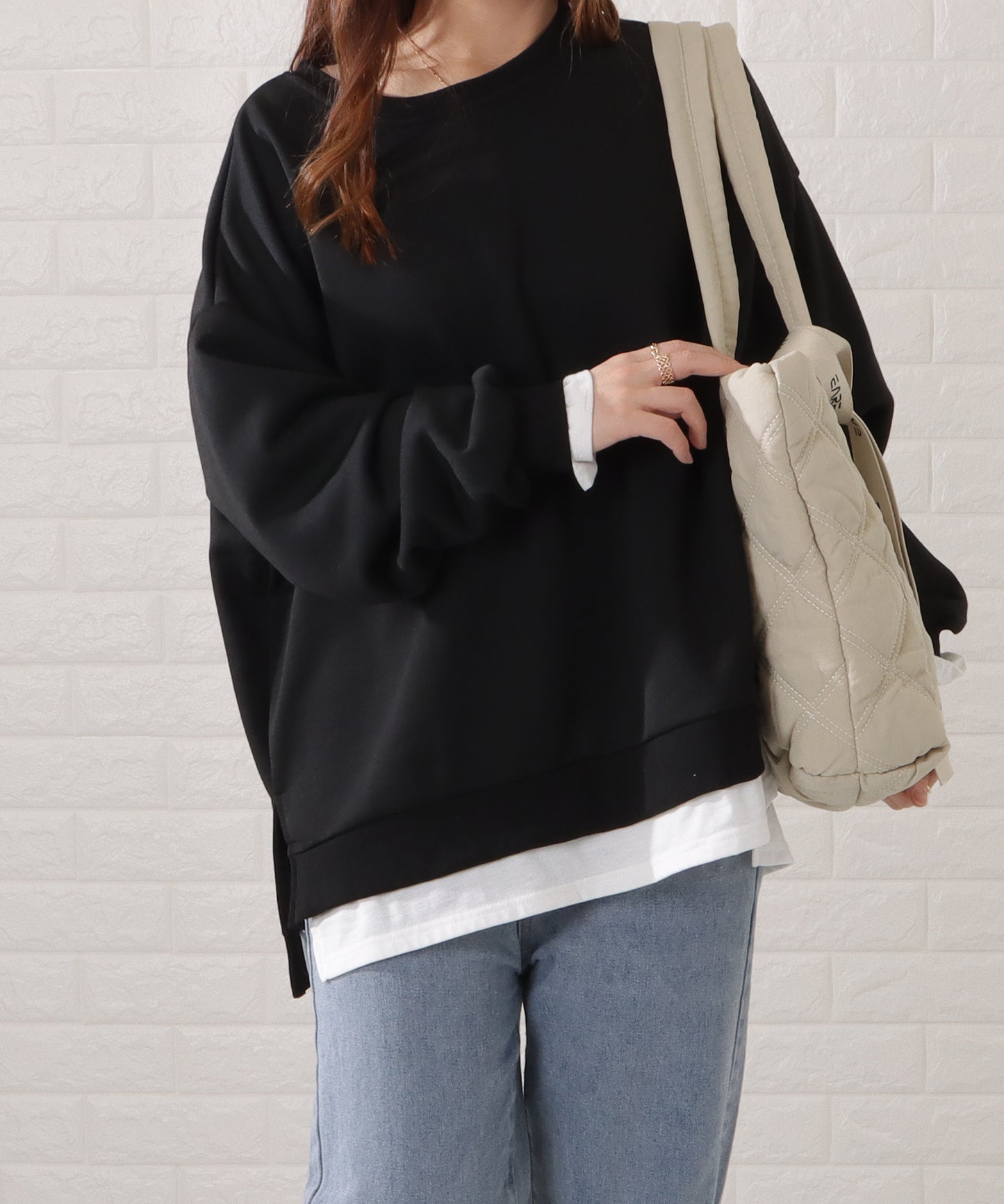 リボン付きシワキルティングトートバッグ