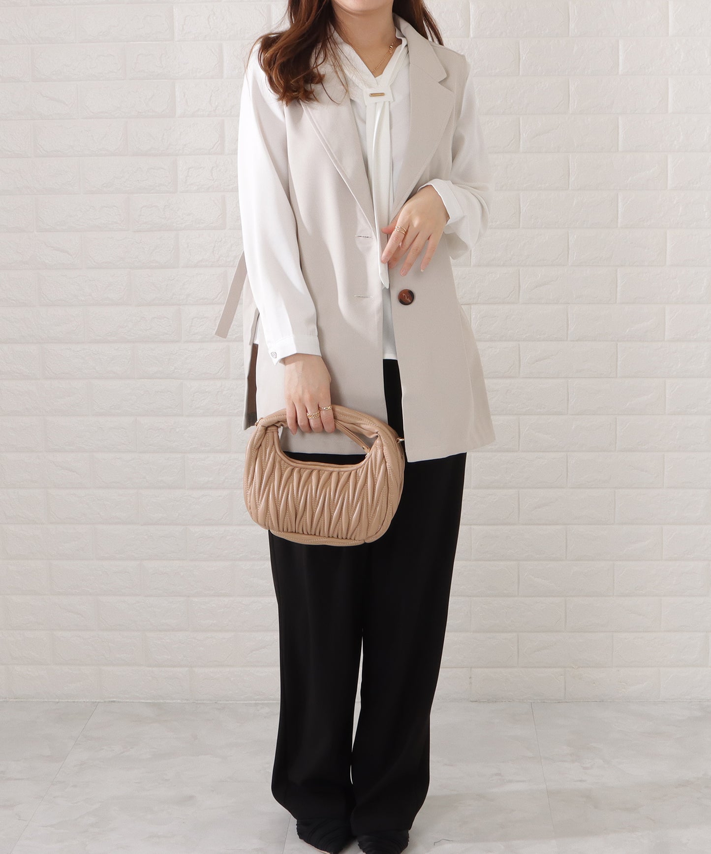 レザー調ヘリンボーンステッチ2WAYハンドバッグ