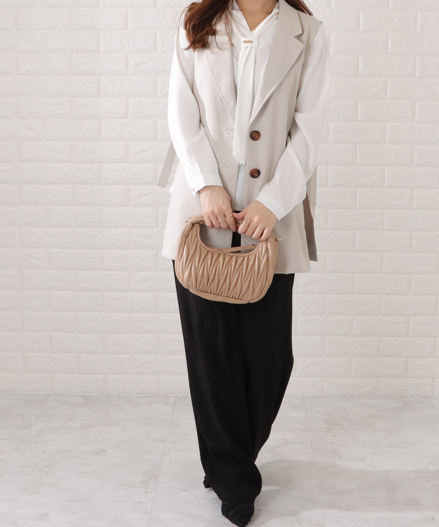 レザー調ヘリンボーンステッチ2WAYハンドバッグ