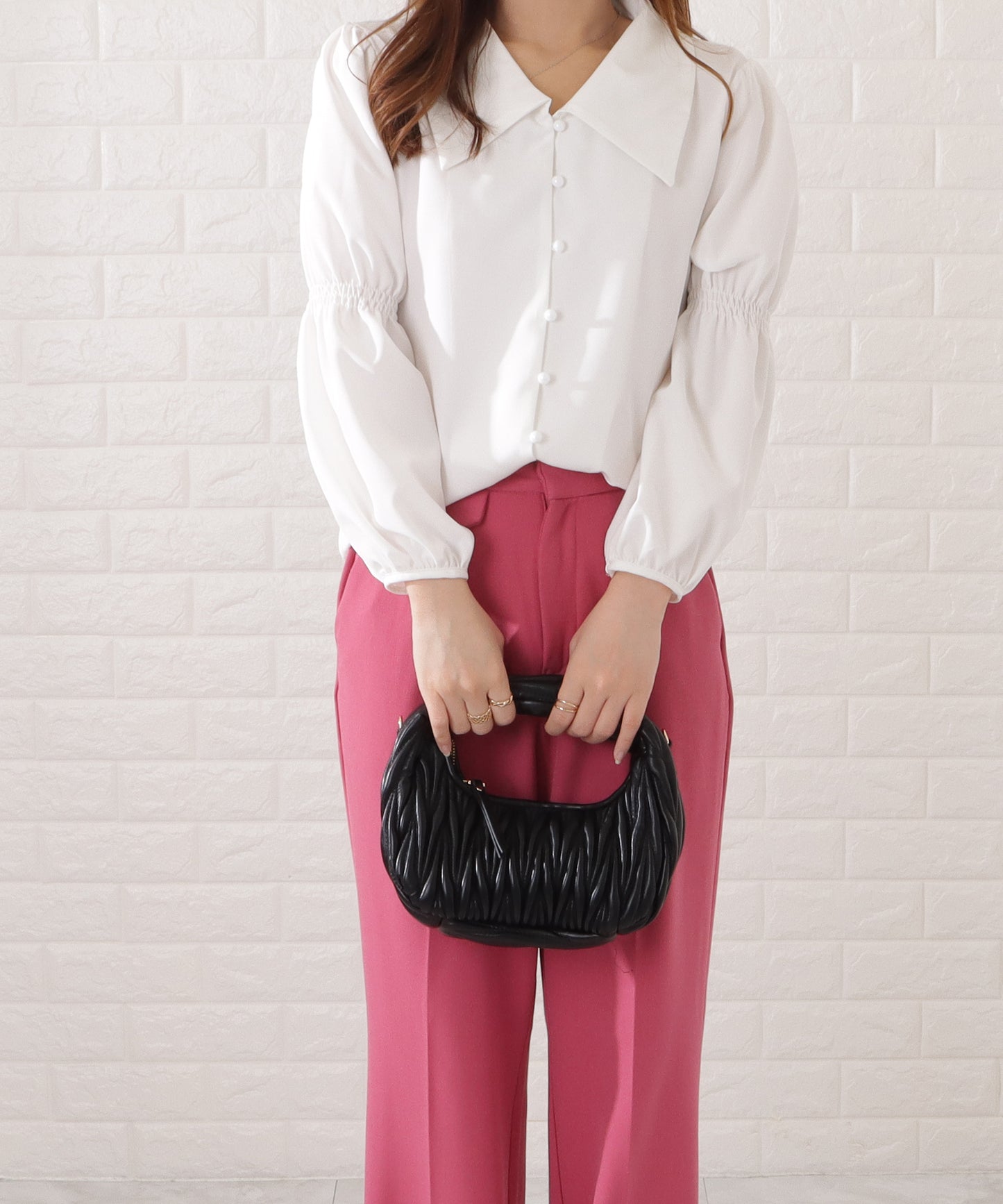 レザー調ヘリンボーンステッチ2WAYハンドバッグ