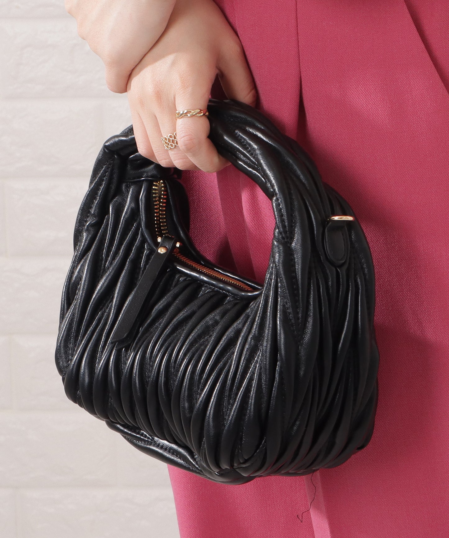 レザー調ヘリンボーンステッチ2WAYハンドバッグ