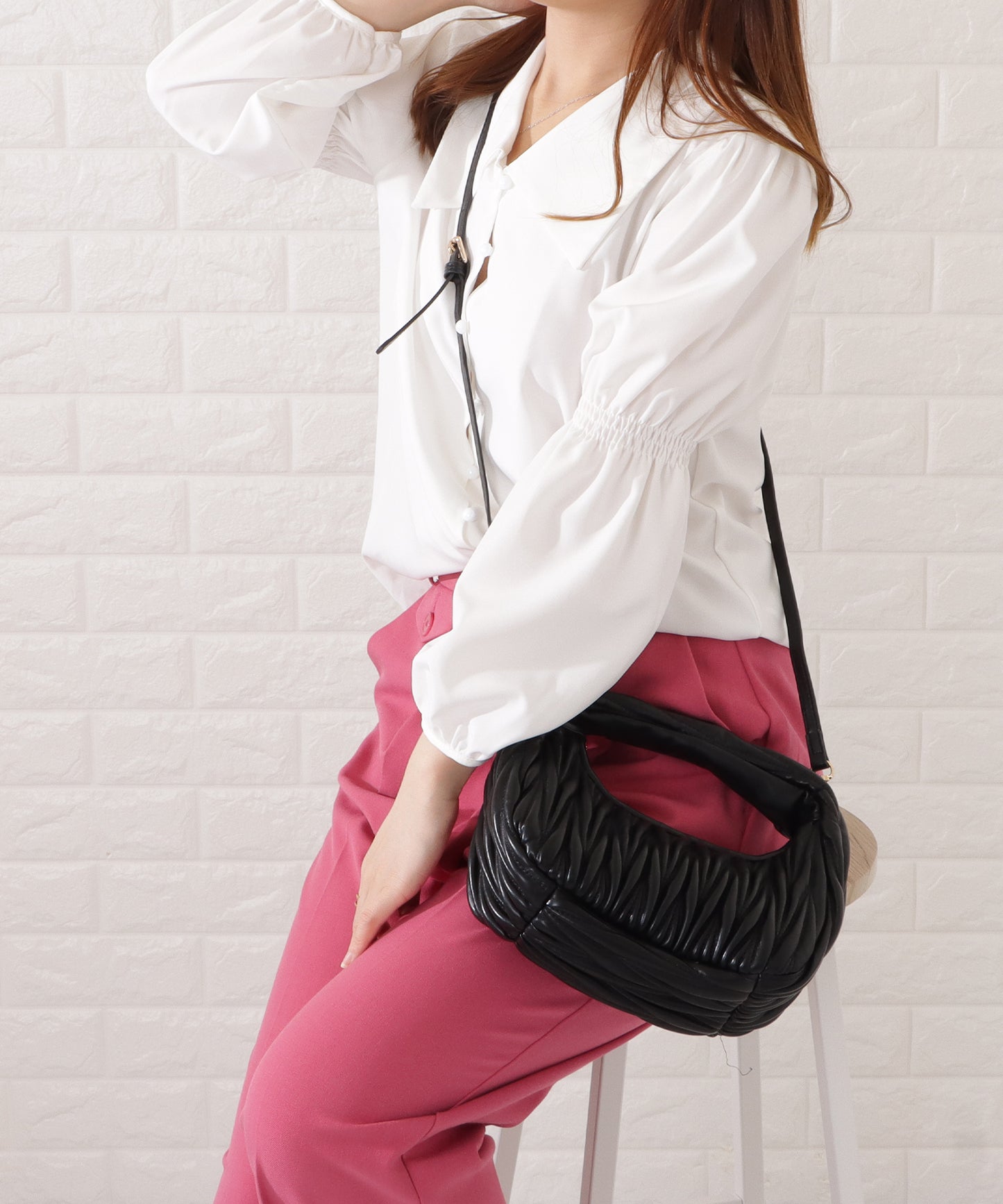 レザー調ヘリンボーンステッチ2WAYハンドバッグ