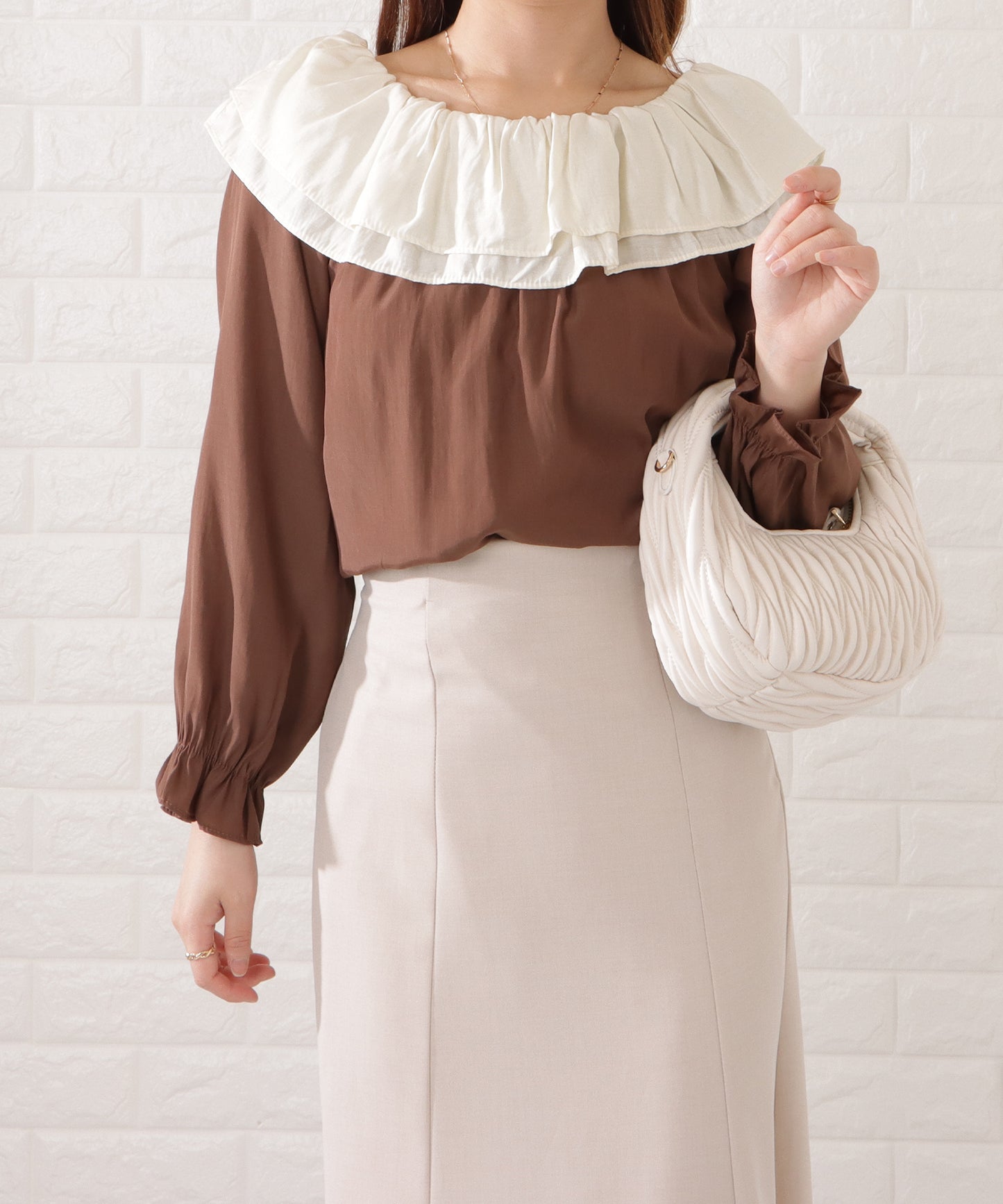 レザー調ヘリンボーンステッチ2WAYハンドバッグ