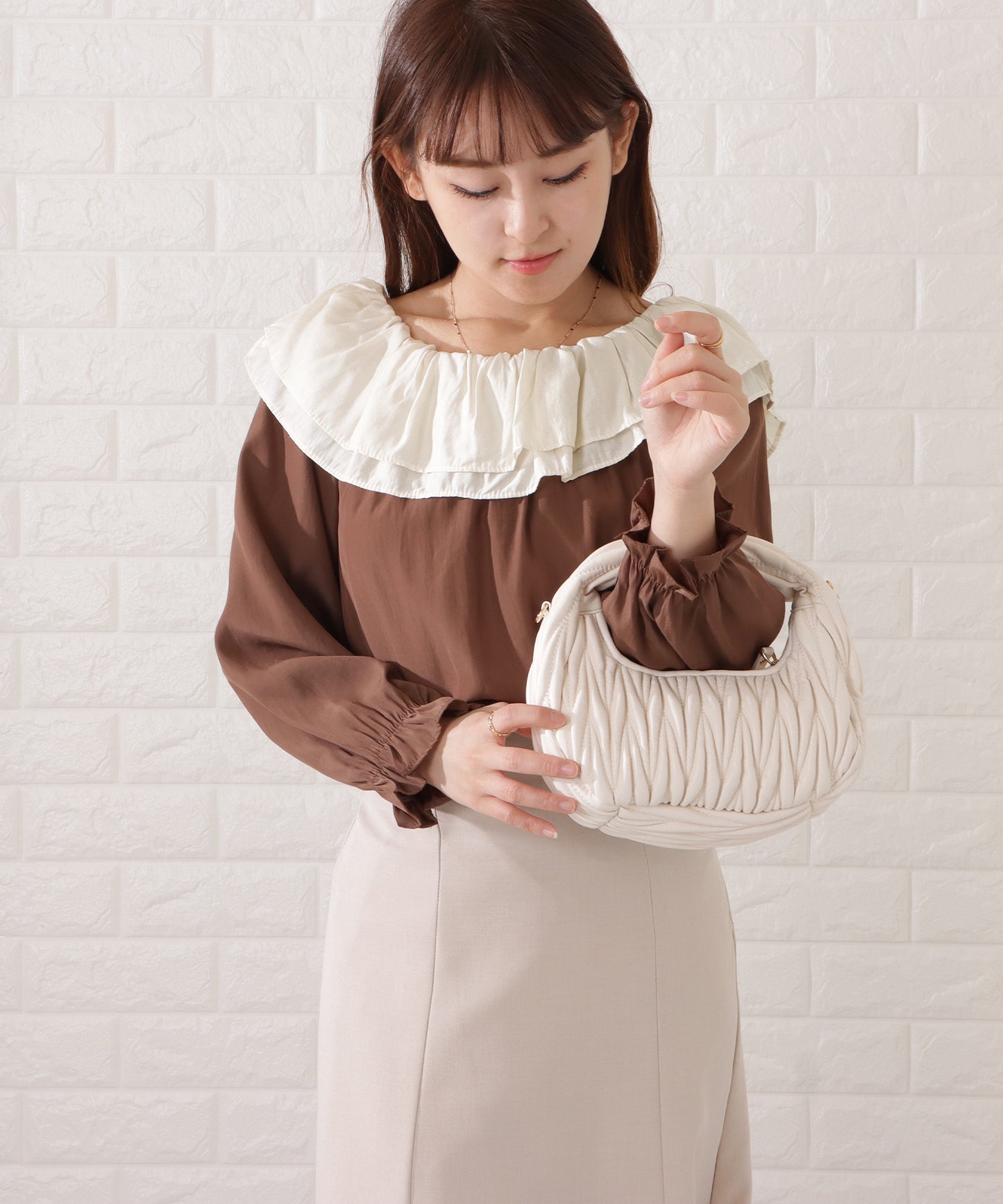 レザー調ヘリンボーンステッチ2WAYハンドバッグ