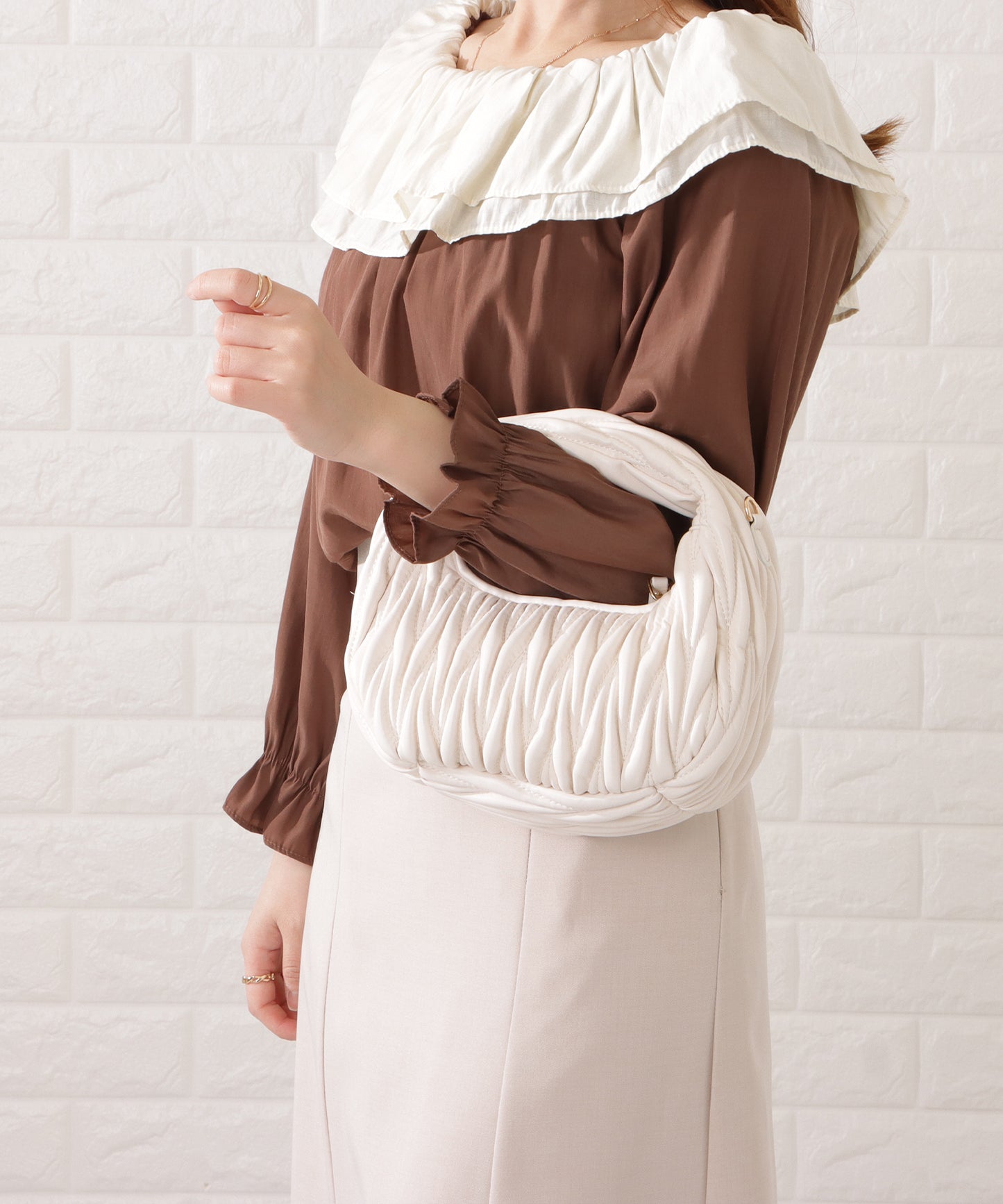 レザー調ヘリンボーンステッチ2WAYハンドバッグ