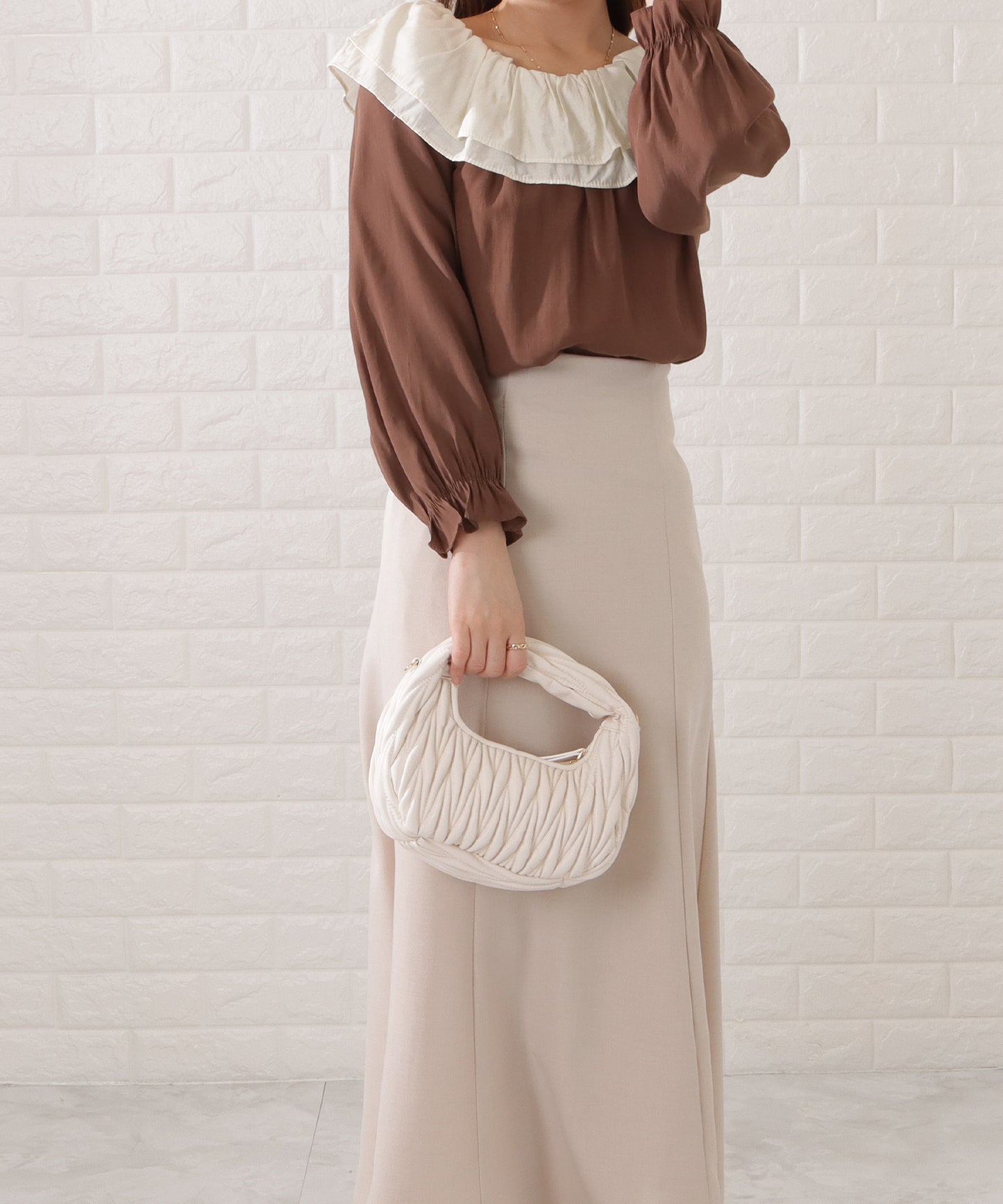 レザー調ヘリンボーンステッチ2WAYハンドバッグ