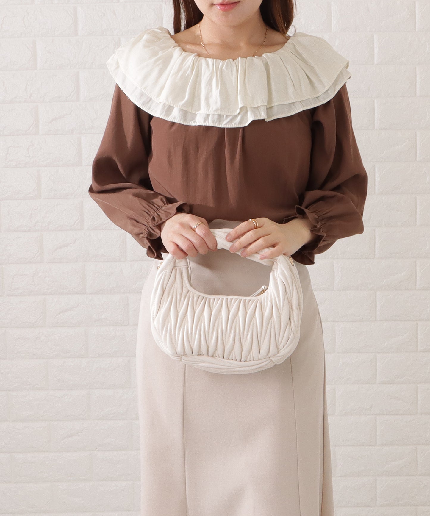 レザー調ヘリンボーンステッチ2WAYハンドバッグ