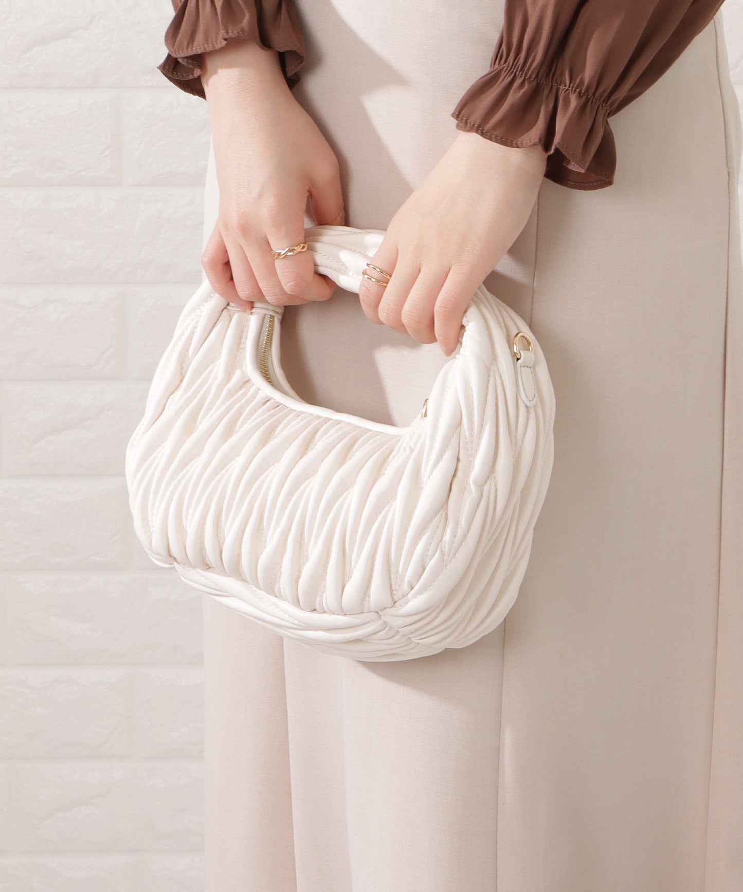 レザー調ヘリンボーンステッチ2WAYハンドバッグ