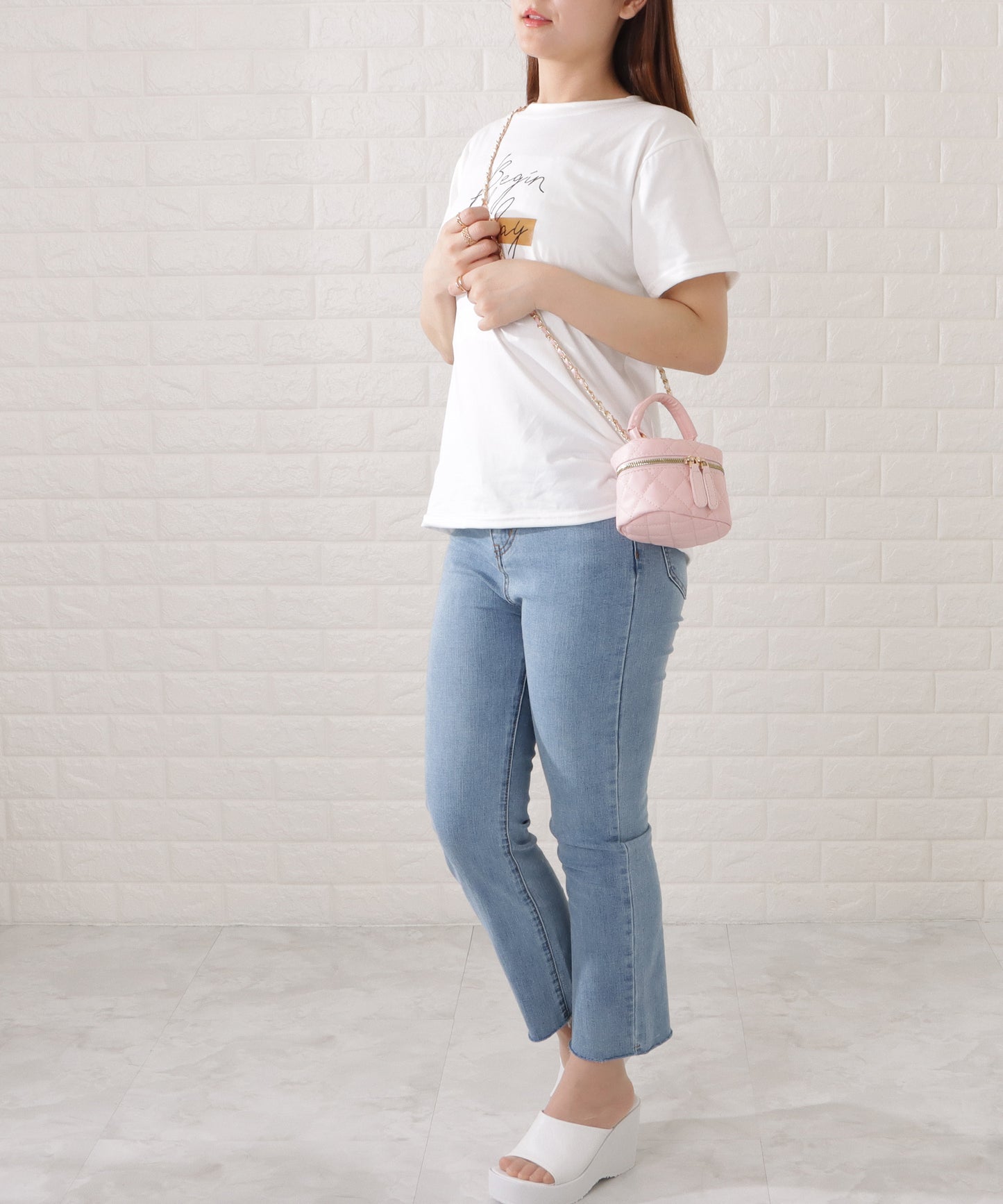 レザー調2WAYキルティングバニティバッグ