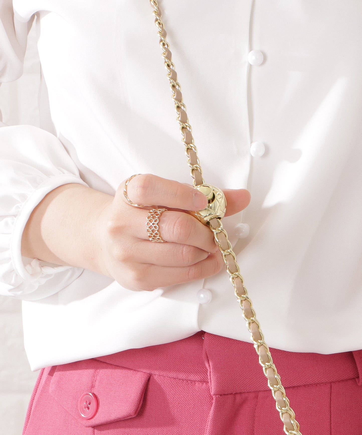 フェイクレザーゴールドチェーンショルダーバッグ