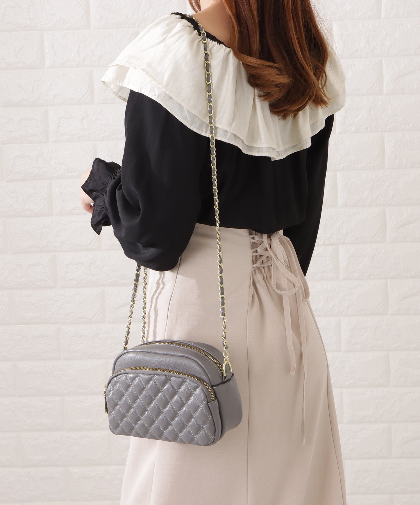 フェイクレザーゴールドチェーンショルダーバッグ