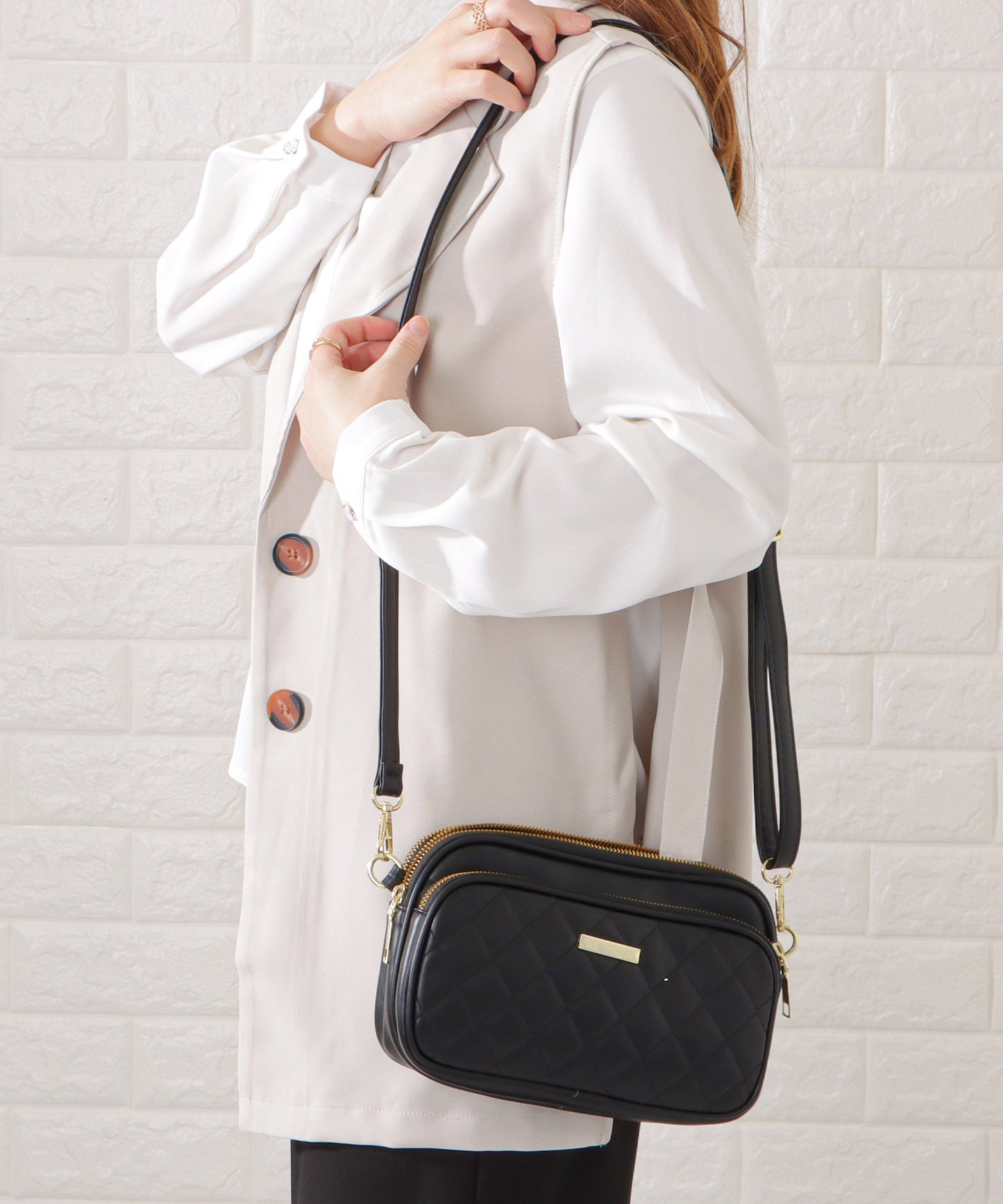 3ポケットキルティングショルダーバッグ