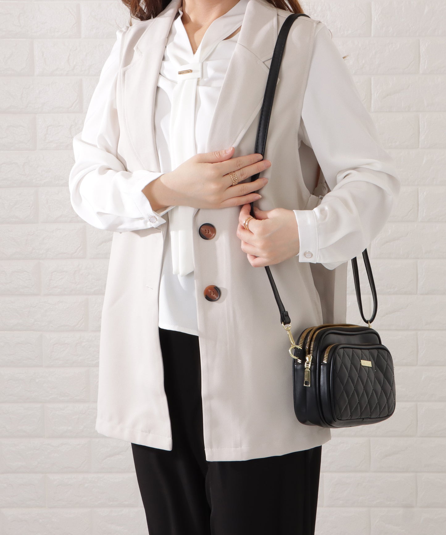 3ポケットキルティングショルダーバッグ