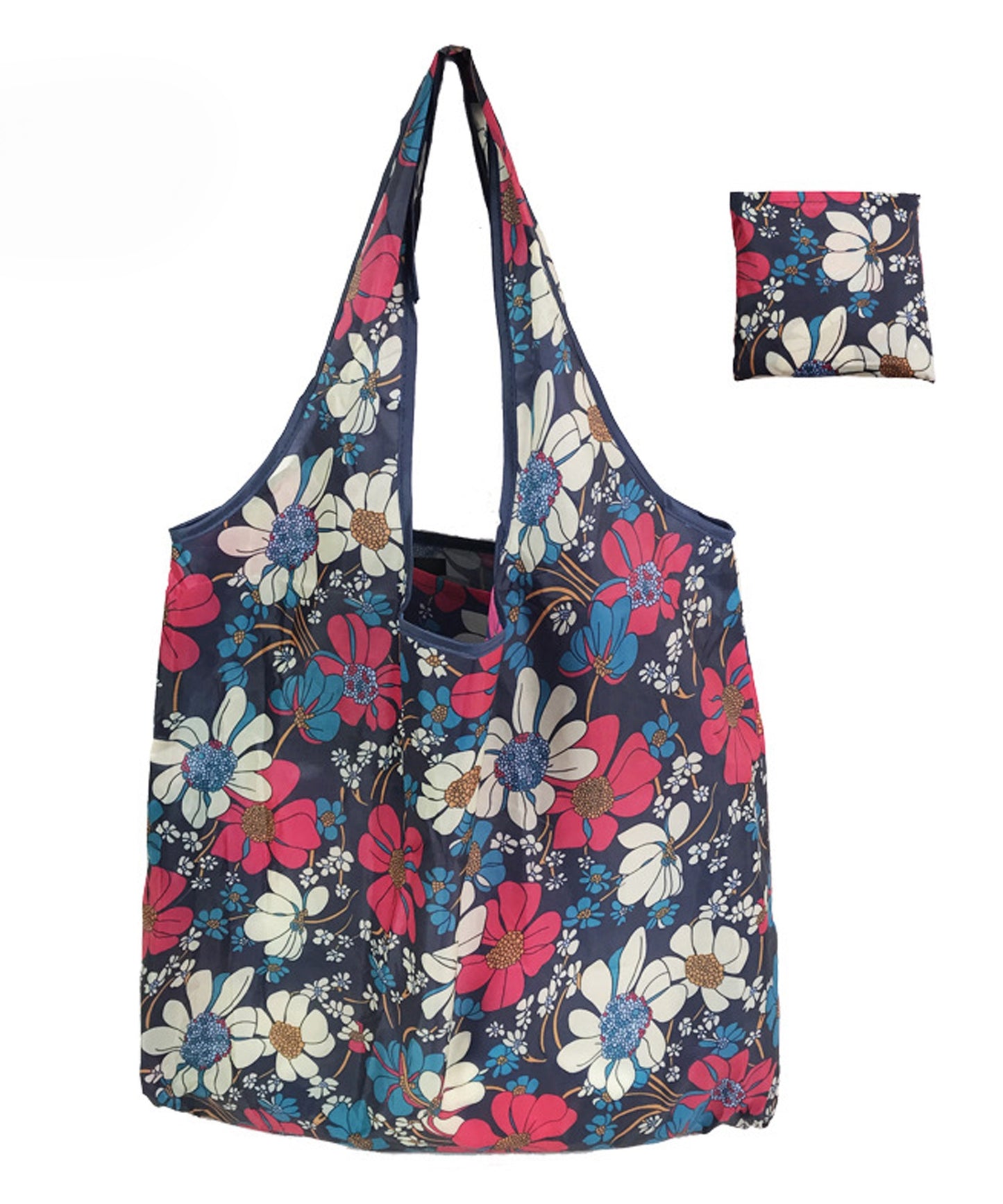 同柄2枚セット 大容量プリント折りたたみコンパクトエコバッグ