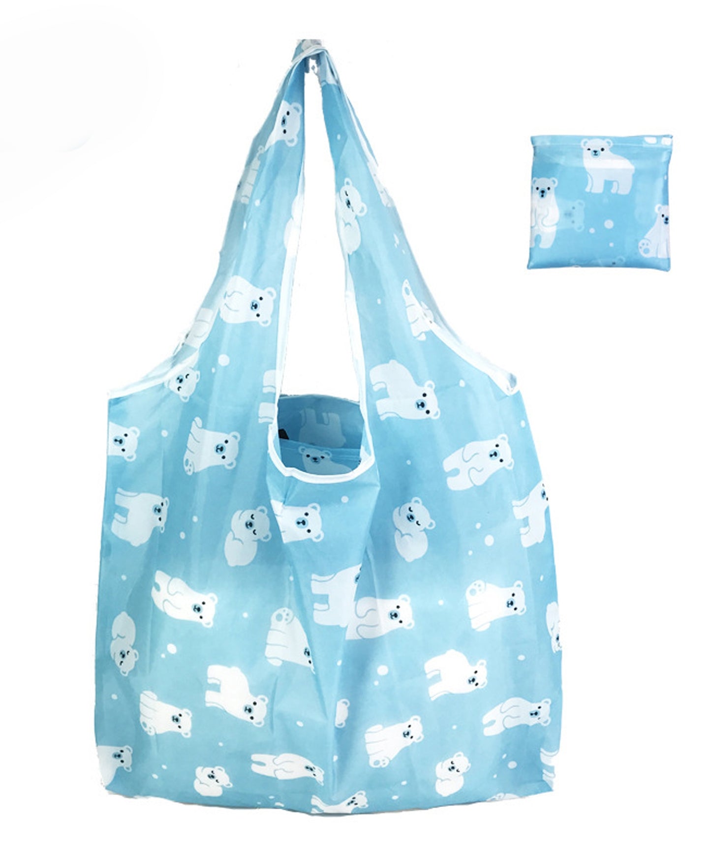 同柄2枚セット 大容量プリント折りたたみコンパクトエコバッグ