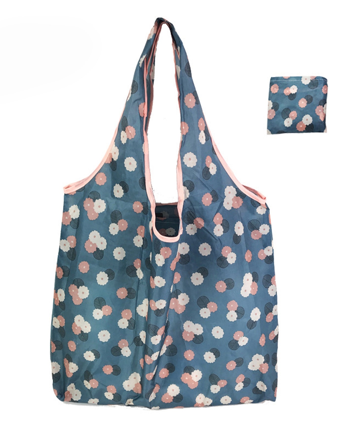 同柄2枚セット 大容量プリント折りたたみコンパクトエコバッグ