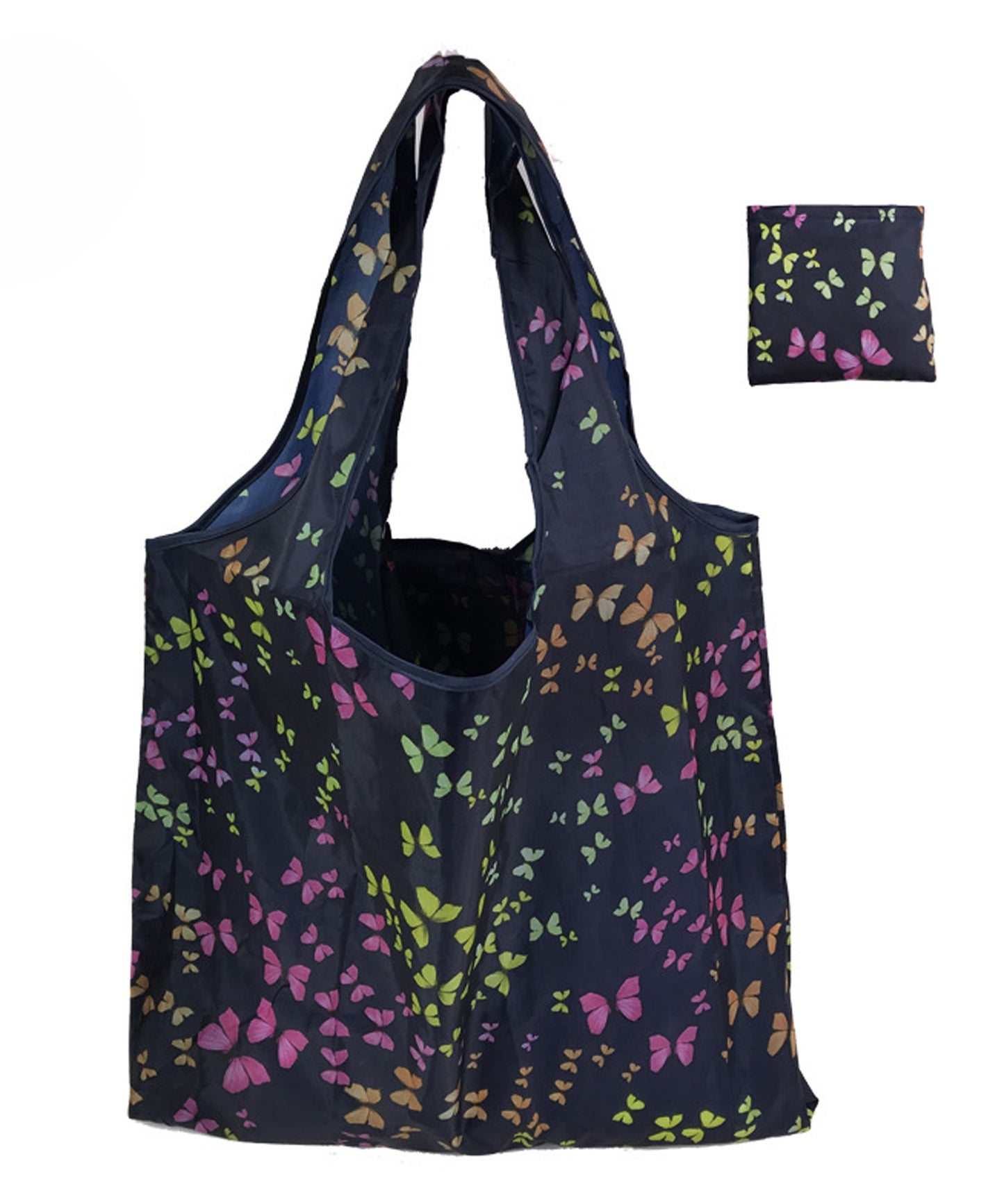 同柄2枚セット 大容量プリント折りたたみコンパクトエコバッグ