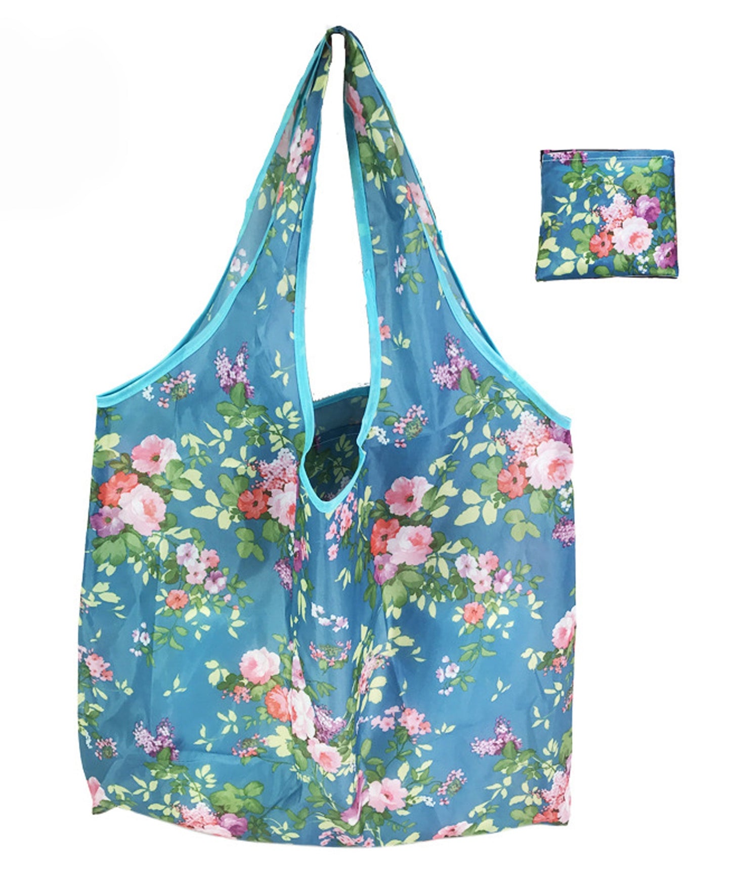 同柄2枚セット 大容量プリント折りたたみコンパクトエコバッグ