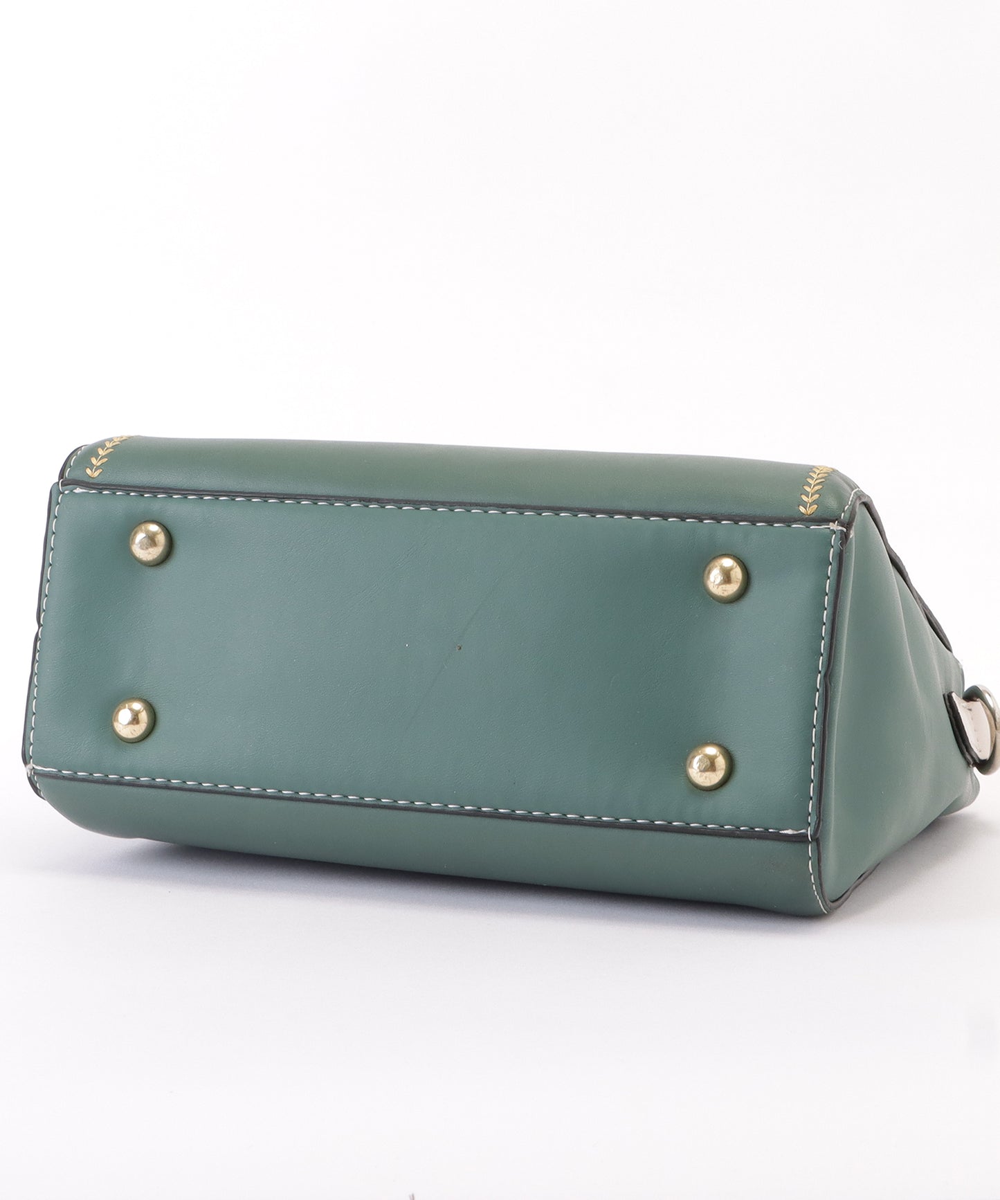 スクエアモチーフ付きレザー調バイカラーショルダーバッグ