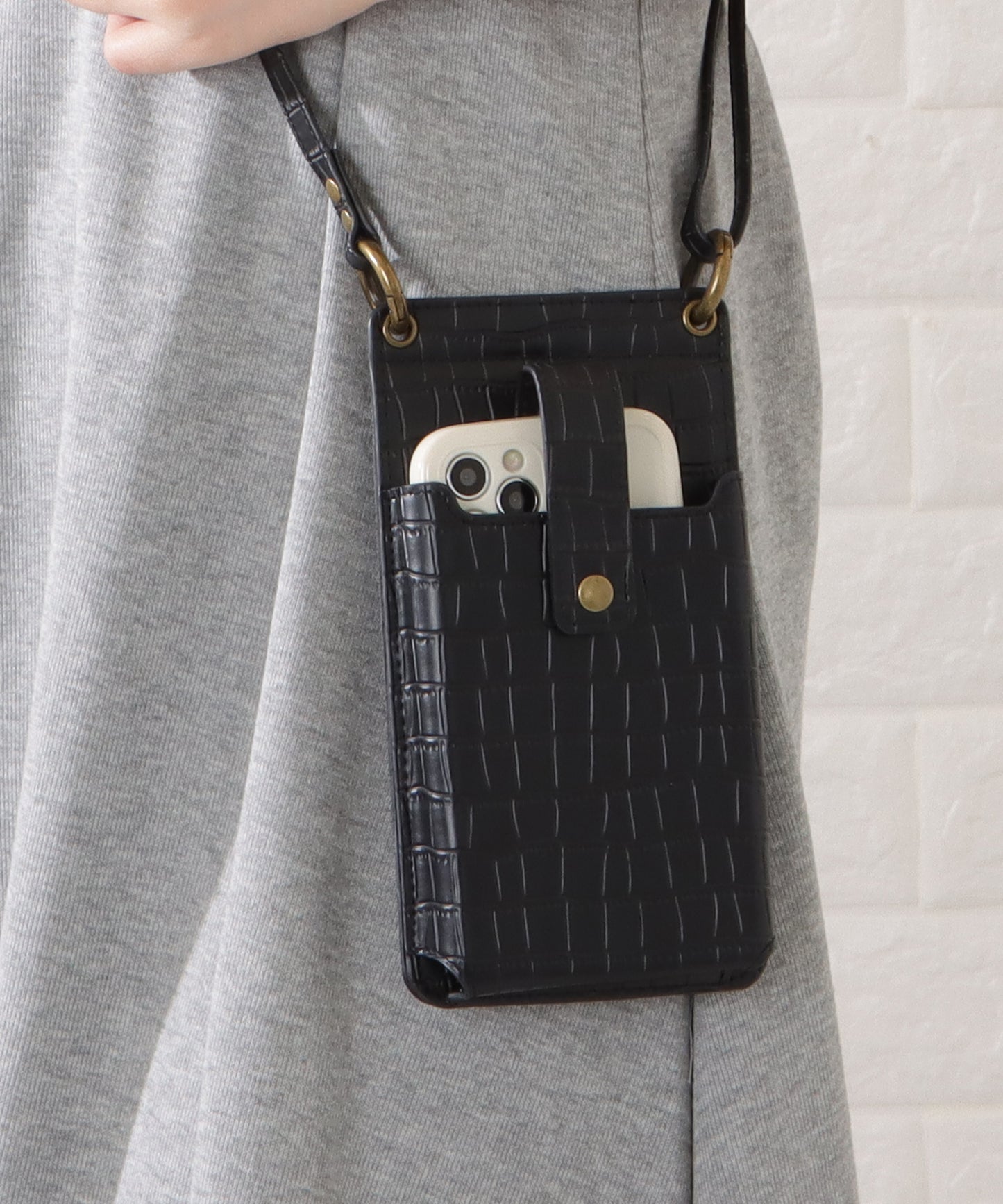 クロコダイルレザー調2WAYスマホショルダーバッグ