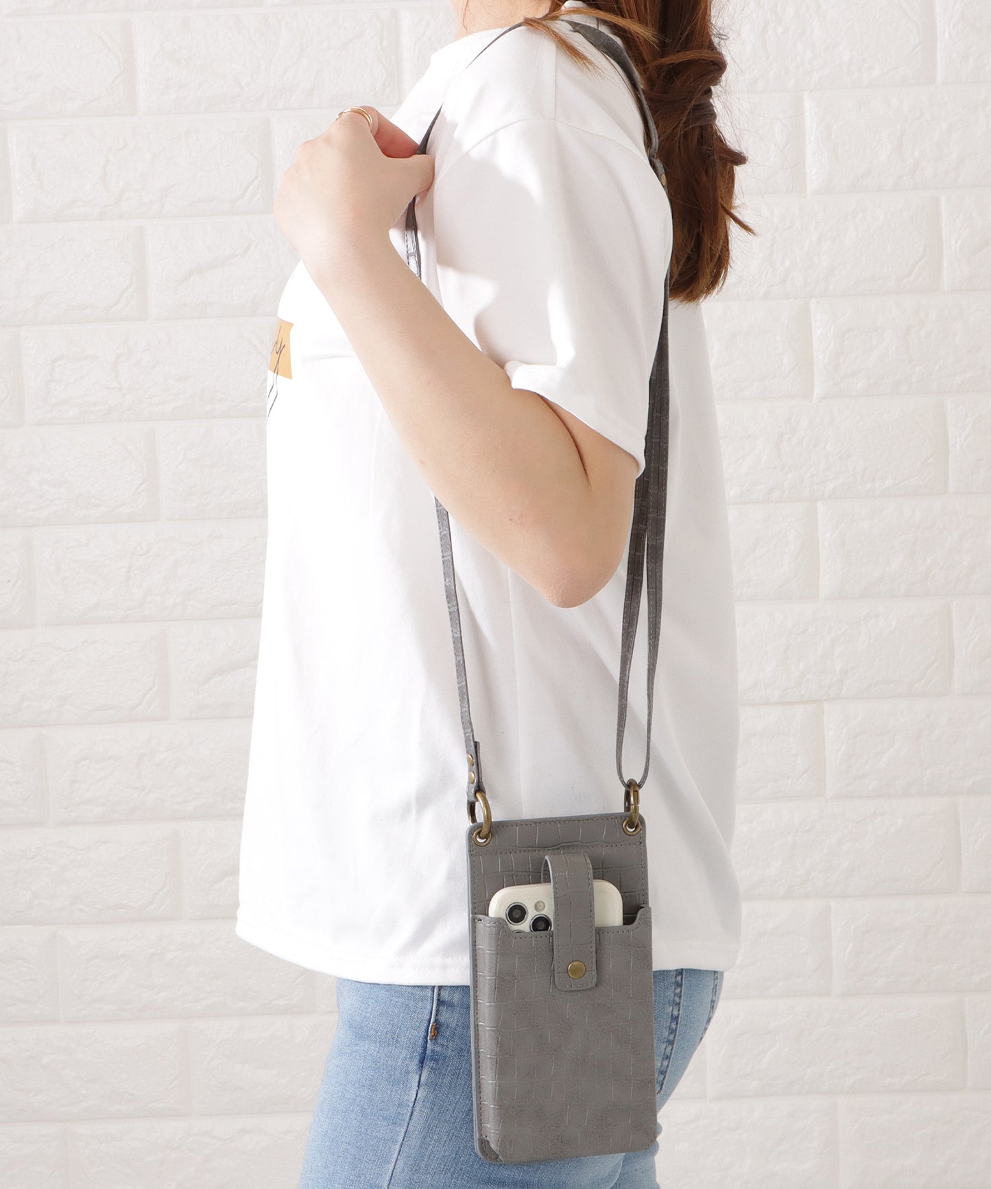 クロコダイルレザー調2WAYスマホショルダーバッグ