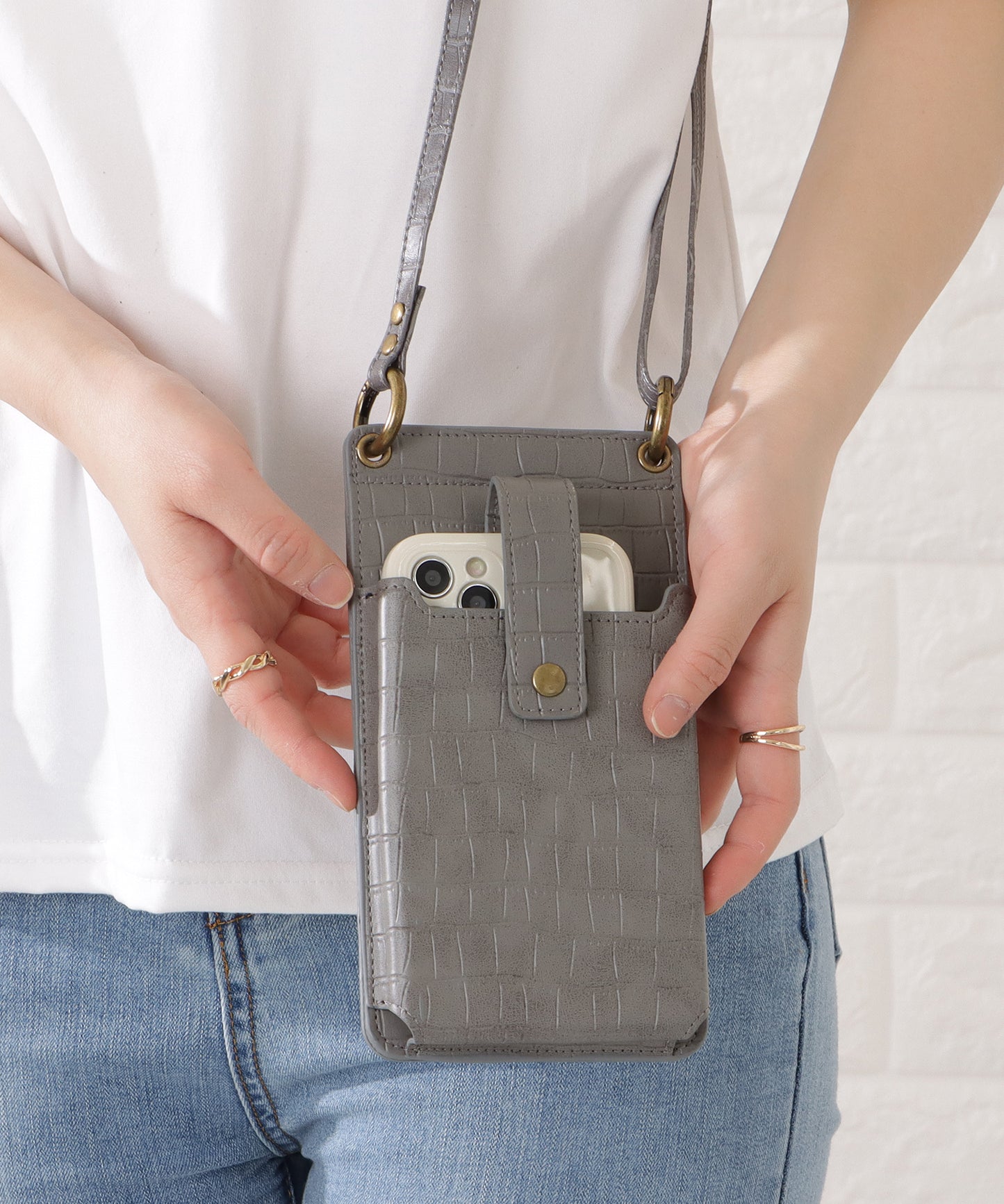 クロコダイルレザー調2WAYスマホショルダーバッグ
