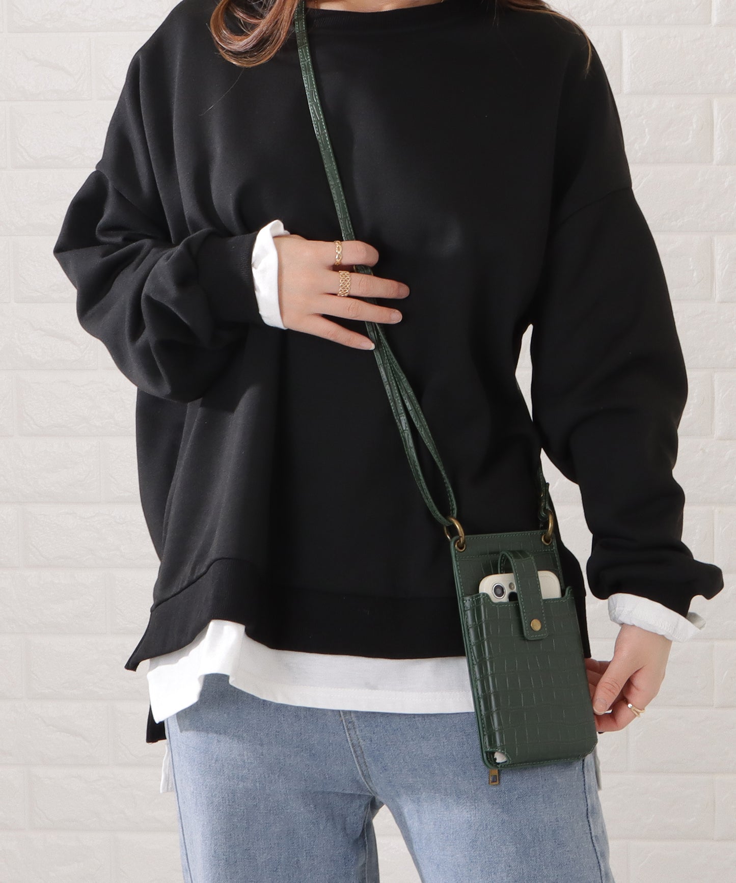 クロコダイルレザー調2WAYスマホショルダーバッグ