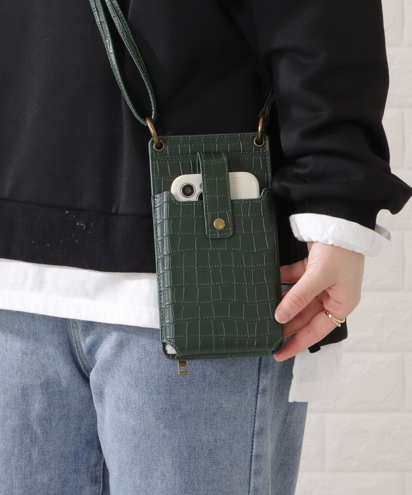 クロコダイルレザー調2WAYスマホショルダーバッグ