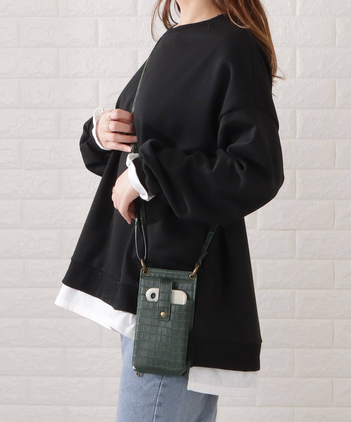 クロコダイルレザー調2WAYスマホショルダーバッグ