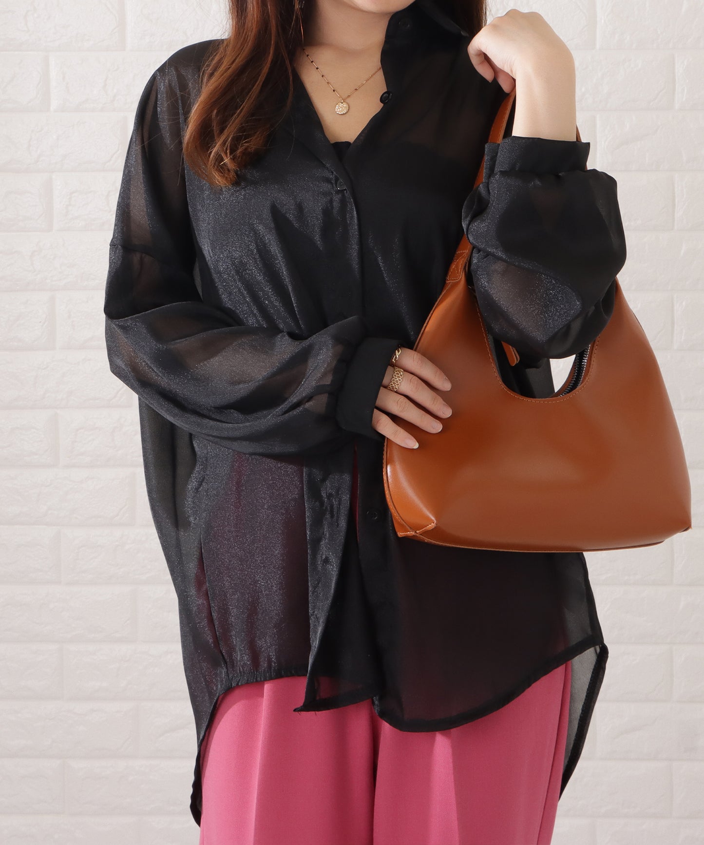 レザー調ワンハンドルハンドバッグ