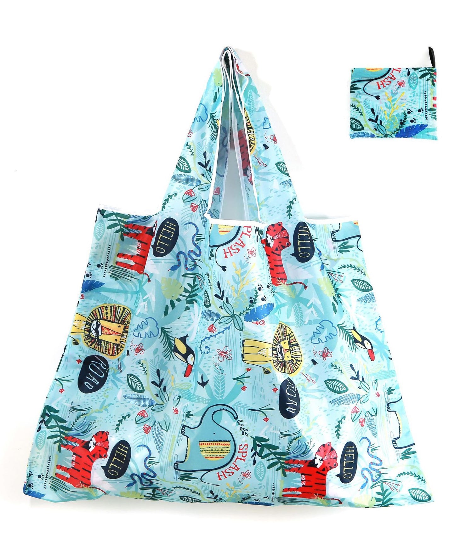 同柄2枚セット 大容量プリント折りたたみコンパクトエコバッグ