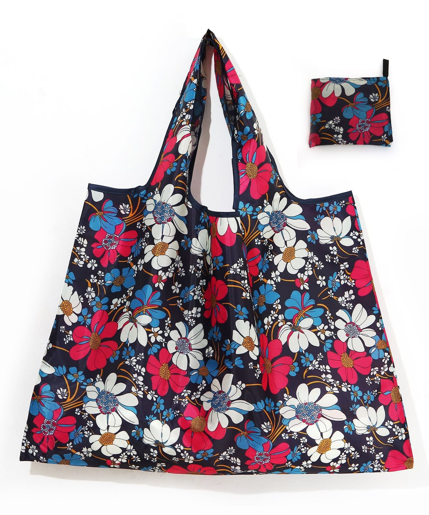 同柄2枚セット 大容量プリント折りたたみコンパクトエコバッグ